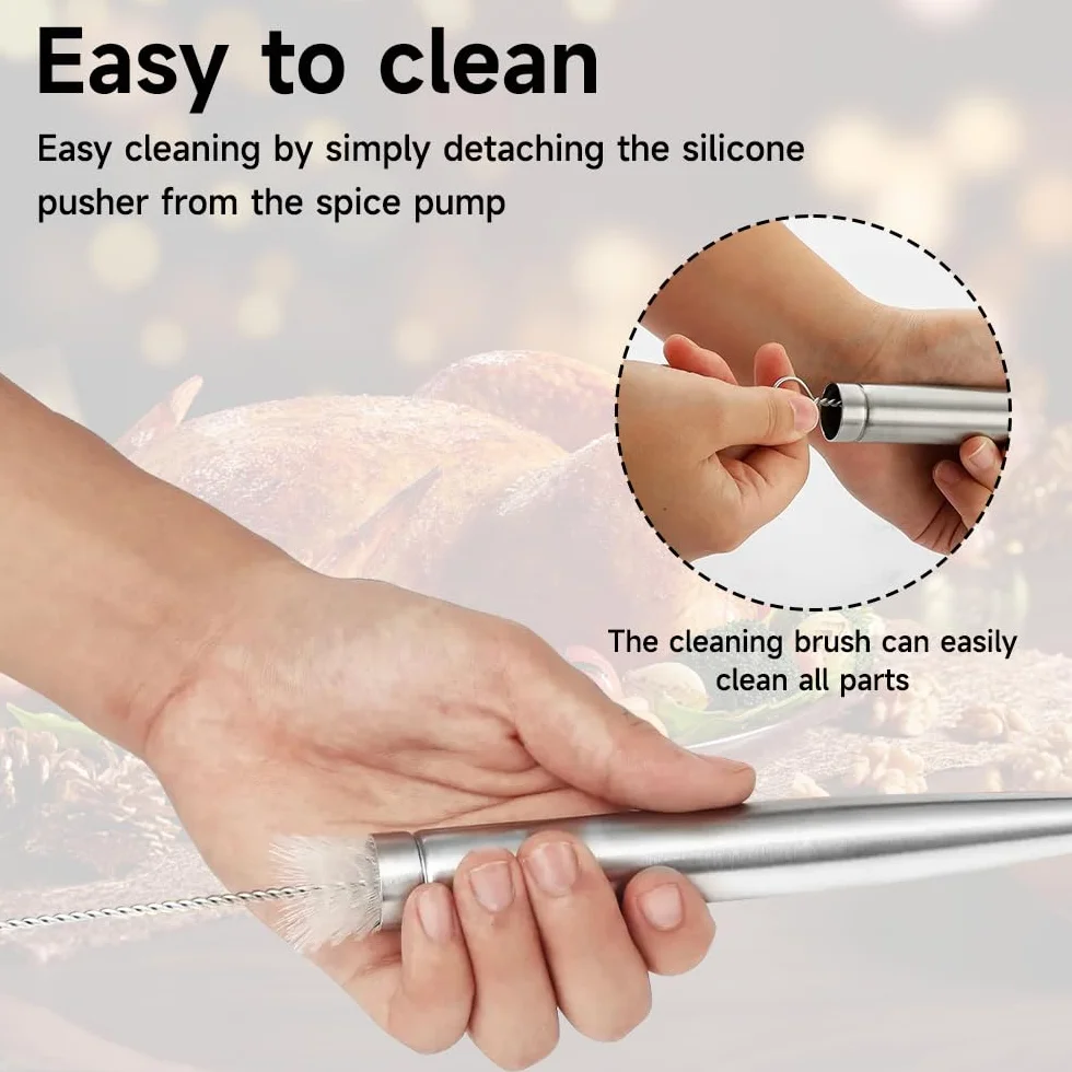 Poire à Jus en Acier Inoxydable 304 avec Aiguille d'Injection et Brosse pour Cuisson BBQ