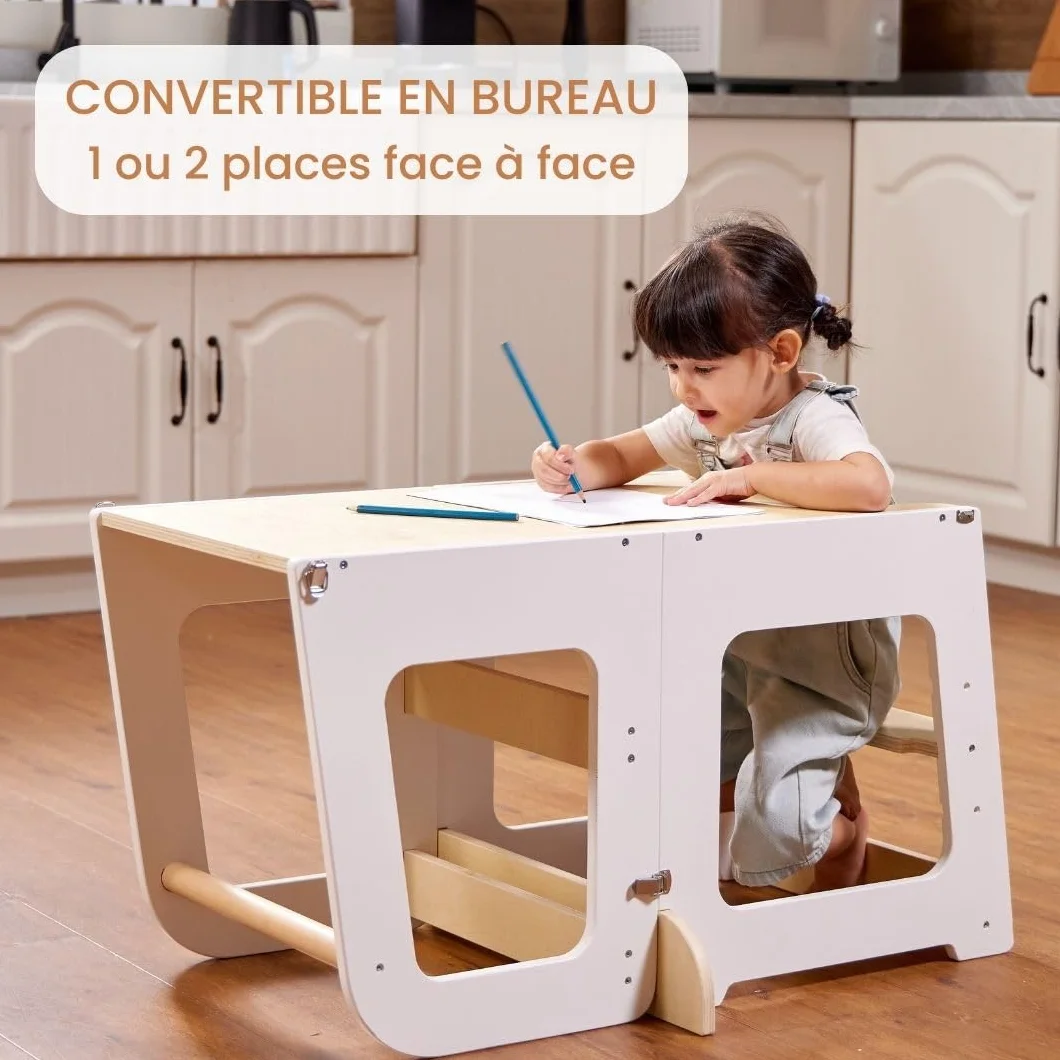 Tour d'Observation Enfant Montessori Convertible en Bureau - Tour d'apprentissage - Tour Observation Tabouret Haut pour Enfant 12 Mois à 6 Ans.