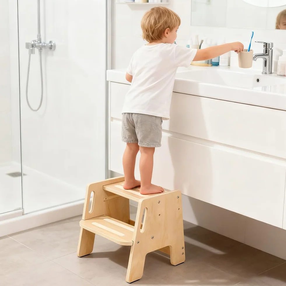 Marchepied pour enfants, 2 marches, avec structure antidérapante et poignées portables, capacité de charge jusqu'à 150 kg, pour enfants, cuisine, salle de bain et salon