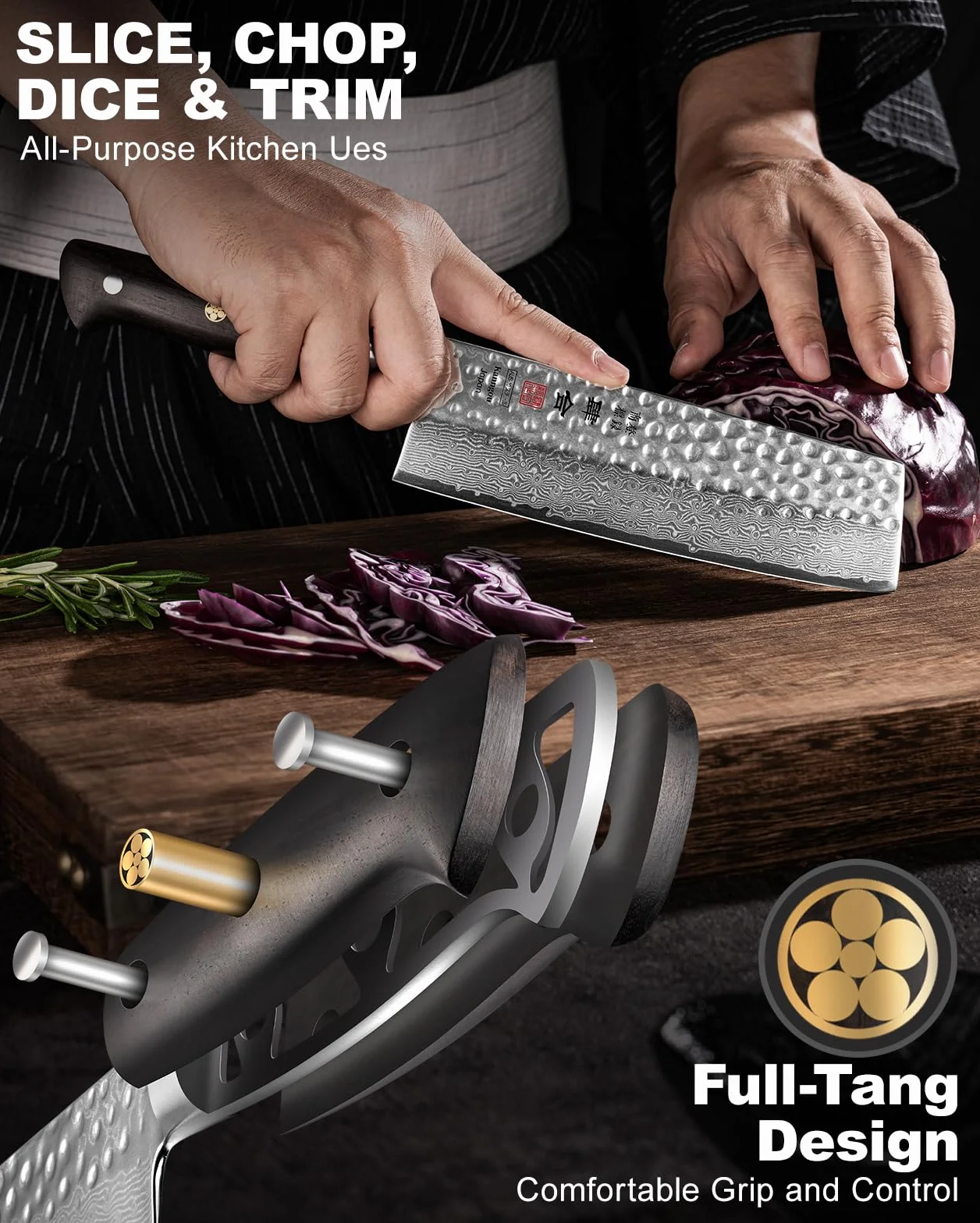 kanngou Couteau Nakiri Japonais 18 cm Couteau Damas en Acier Damas 67 Couches, Manche en Bois d’Ébène Pleine Soie, Couteau à Légumes avec Coffret Cadeau Premium