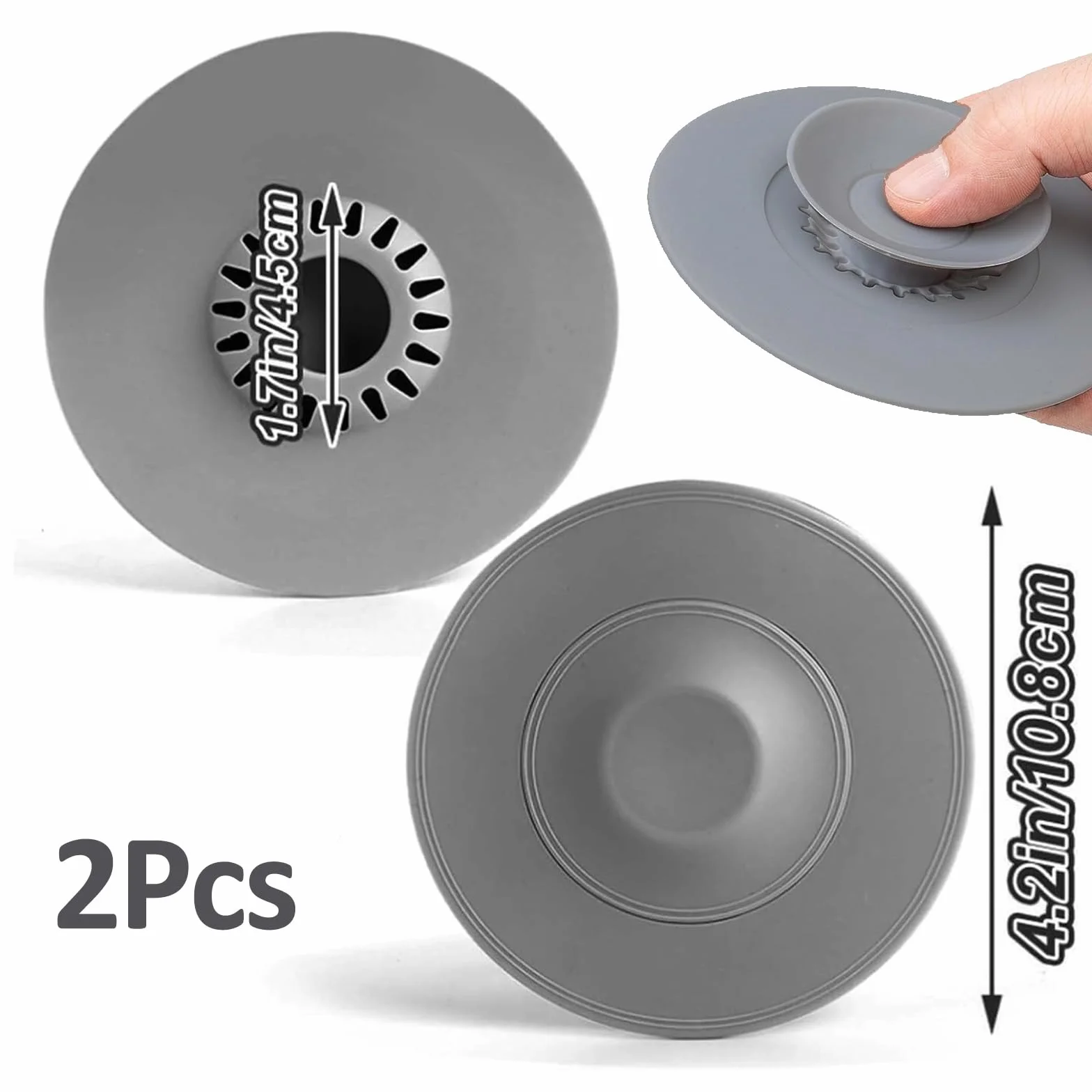 Bouchon Baignoire Universel 2 Pièces Ø 11 cm Pliable Filtre Intégré Cheveux Restes Nourriture Gris