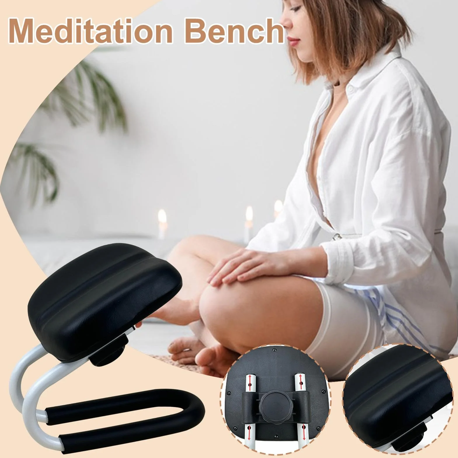 Siège de méditation, banc de prière pour s'agenouiller à la maison,Tabouret à genoux en métal réglable avec coussin éponge - Banc, accessoires de méditation, manche de jambe antidérapante, chaise port