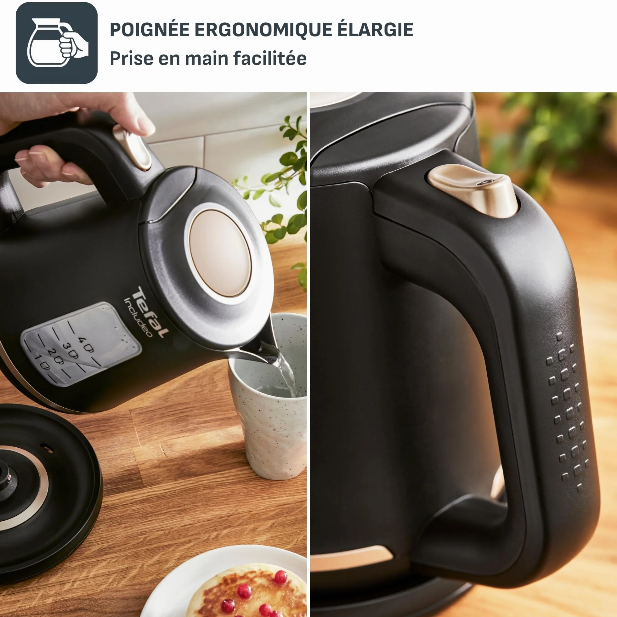 Tefal Bouilloire électrique 1 L Ébullition rapide Filtre anticalcaire amovible Poignée ergonomique Noire