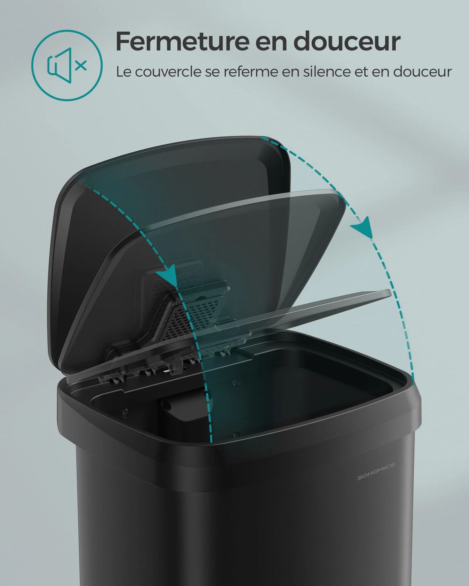SONGMICS Poubelle de Cuisine 50L Métal à Pédale avec Couvercle Noir LTB530B5002
