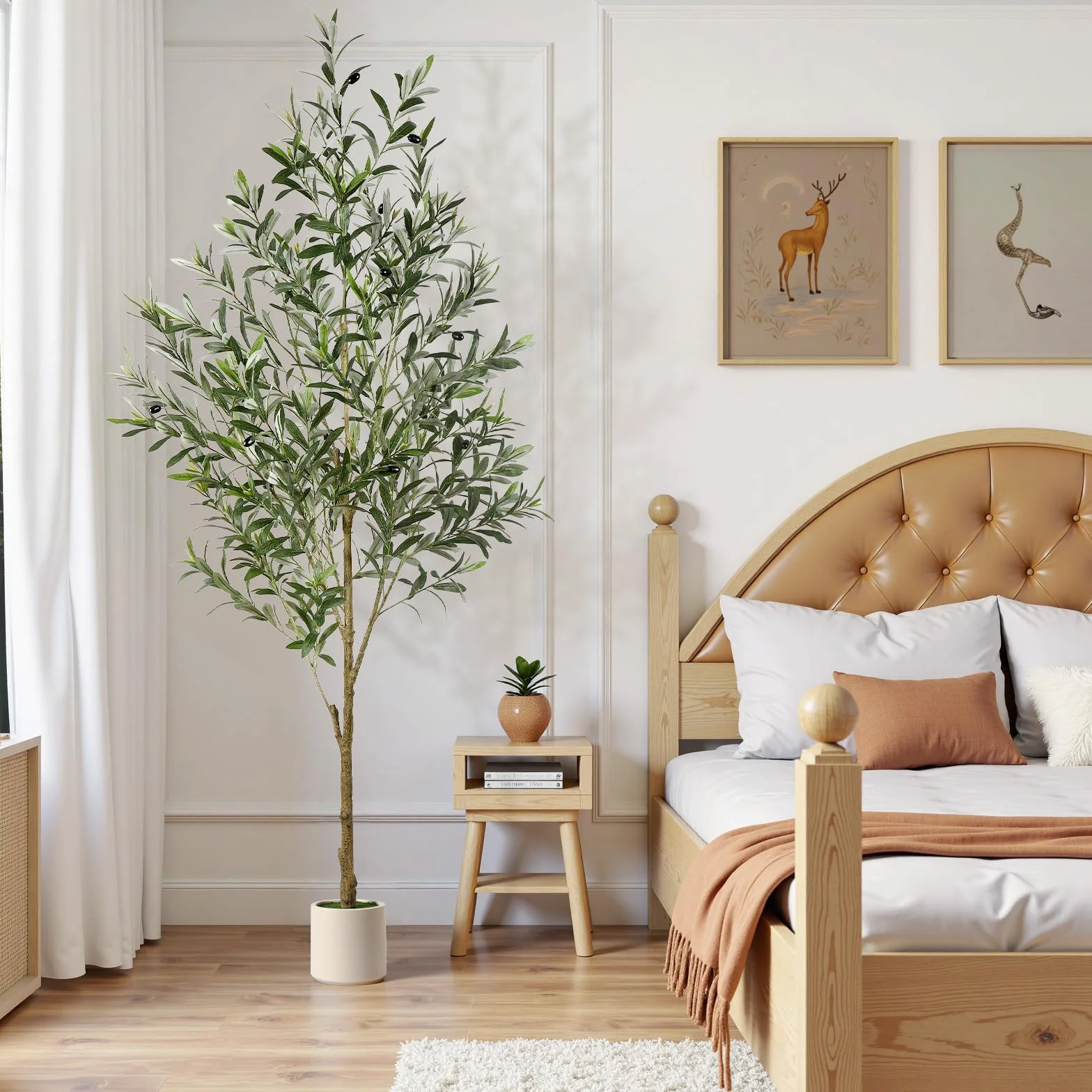 Olivier Artificiel 180cm en Pot Blanc, Arbre Artificiel Intérieur Extérieur, Plante Verte Décoration Maison
