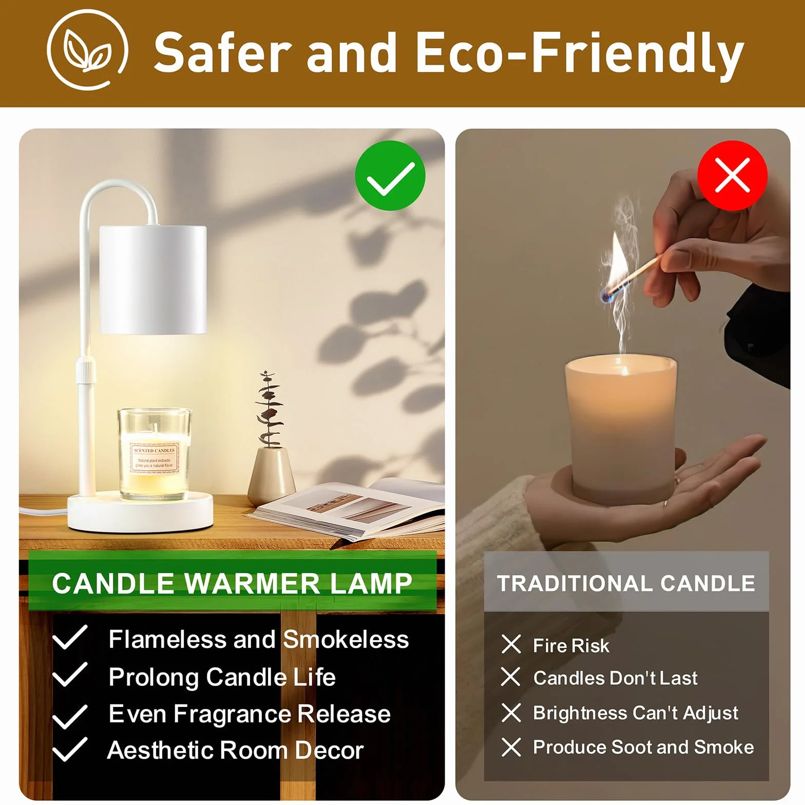 Briever Lampe chauffe-bougie électrique avec minuterie et variateur d'intensité, pour bougies en pot, hauteur réglable avec 2 ampoules et base en bois, cadeau pour femme, décoration d'intérieur, blanc