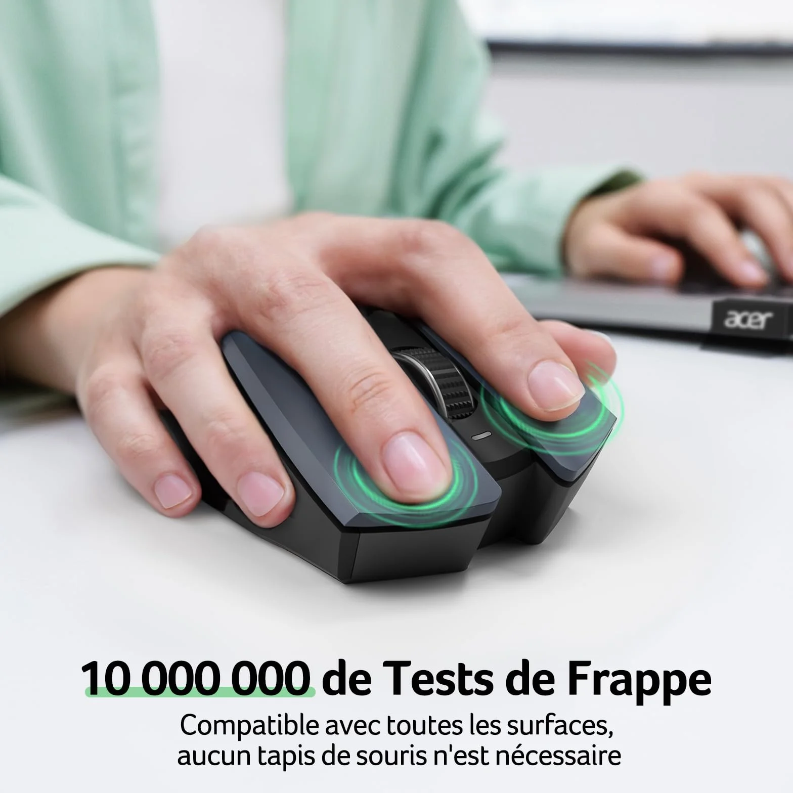Acer Souris Ergonomique sans Fil 2,4GHz, Souris Optique USB 1600 DPI réglable, 6 Boutons, Compatible PC/Mac/Laptop/Chromebook