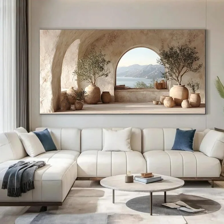 LZMASM Tableau moderne sur toile représentant la mer Méditerranée et un olivier, idéal pour la décoration de votre salon (90 x 180 cm, sans cadre).