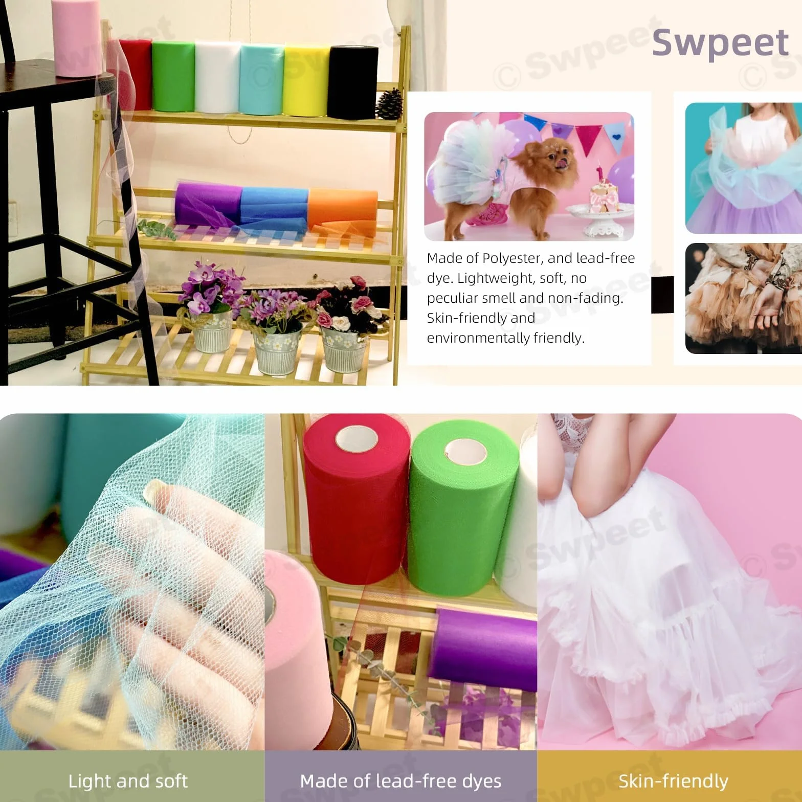 Swpeet 6 pouces 100 mètres Orange Tulle Tissu Rouleau Polyester Bobine pour Décorations Mariage