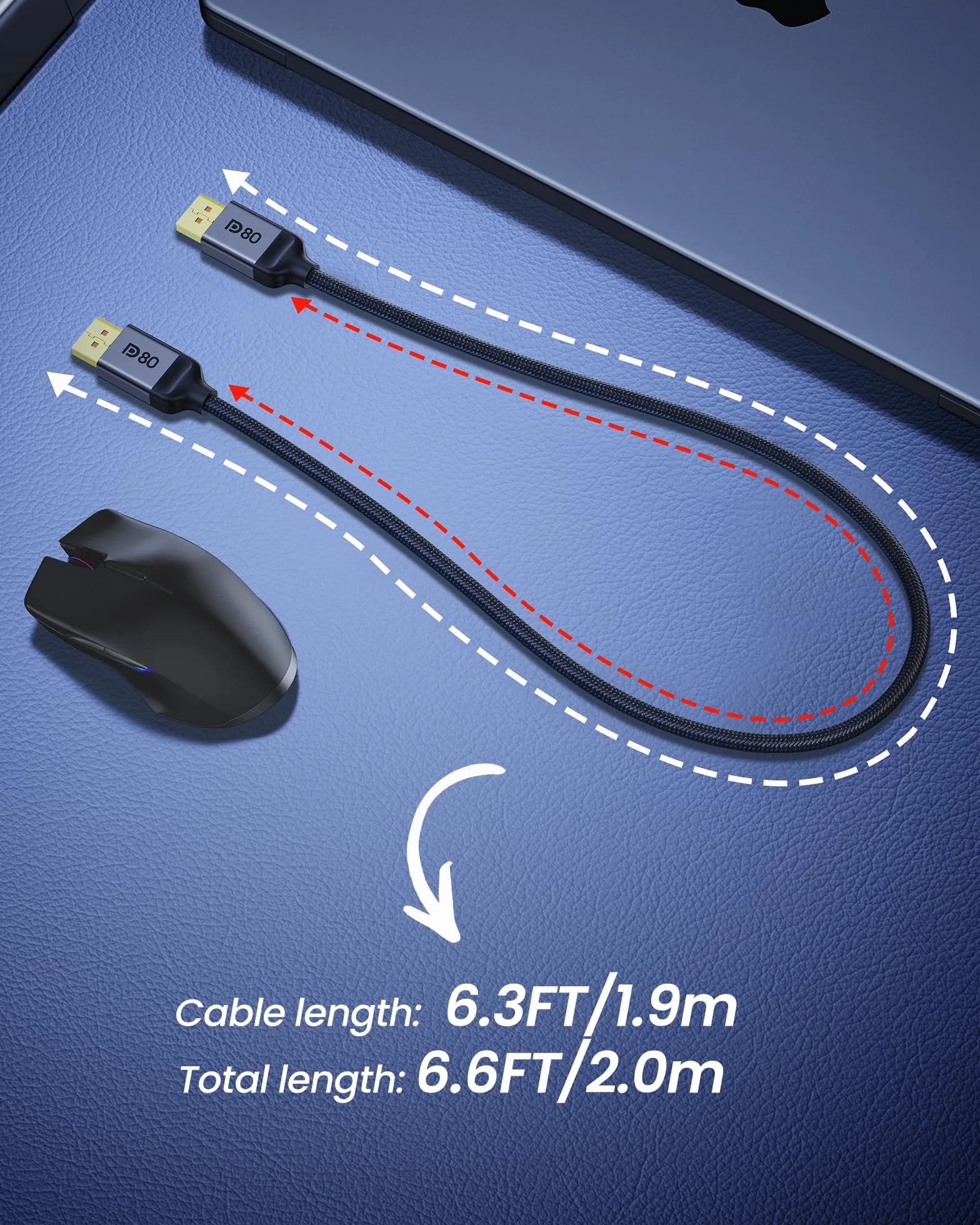 Silkland 80Gbps Kabel DisplayPort 2.1 2M [Certyfikat VESA] DP80, 8K@240Hz 4K@960Hz/540Hz/480Hz/240Hz Kabel DP 2.1 16K, HDR FreeSync G-Sync UHBR20 do Gaming-Monitor, PC, 5090 7900XTX