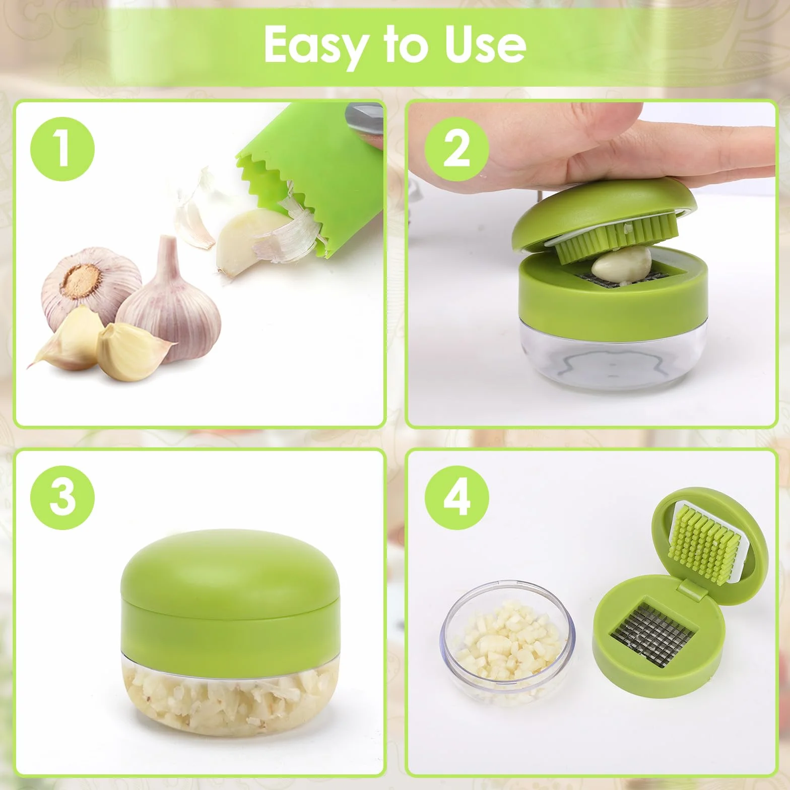 Set de Presse-Ail 2 Pièces, Presse-Ail Manuel avec Lames en Acier Inoxydable, Éplucheur Silicone et Brosse