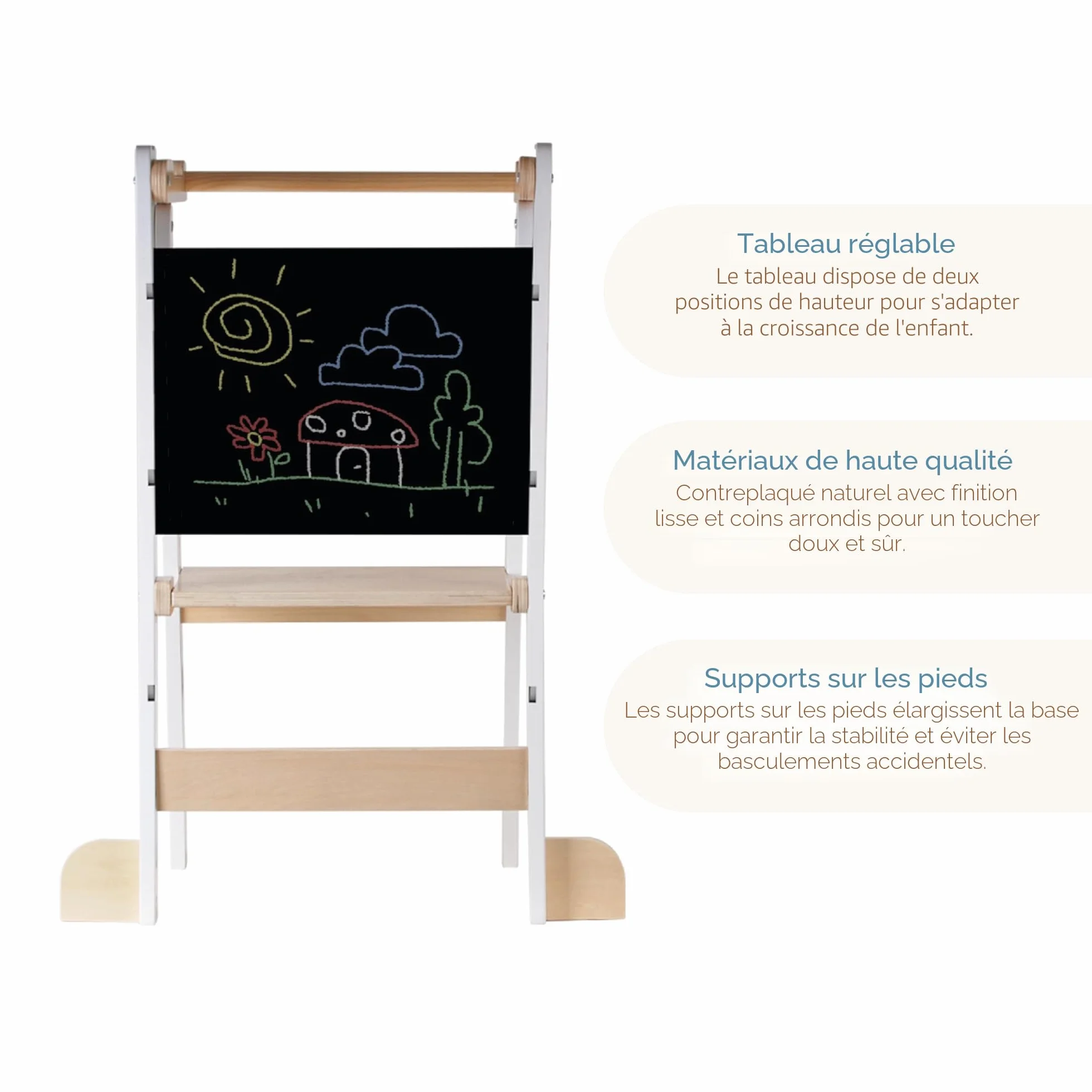 Buddy Baby Xplora - Tour d'apprentissage et tour d'aide dans la cuisine avec tableau - 3 en 1 - Pliable et avec 2 hauteurs - Marches pour enfants avec montage facile