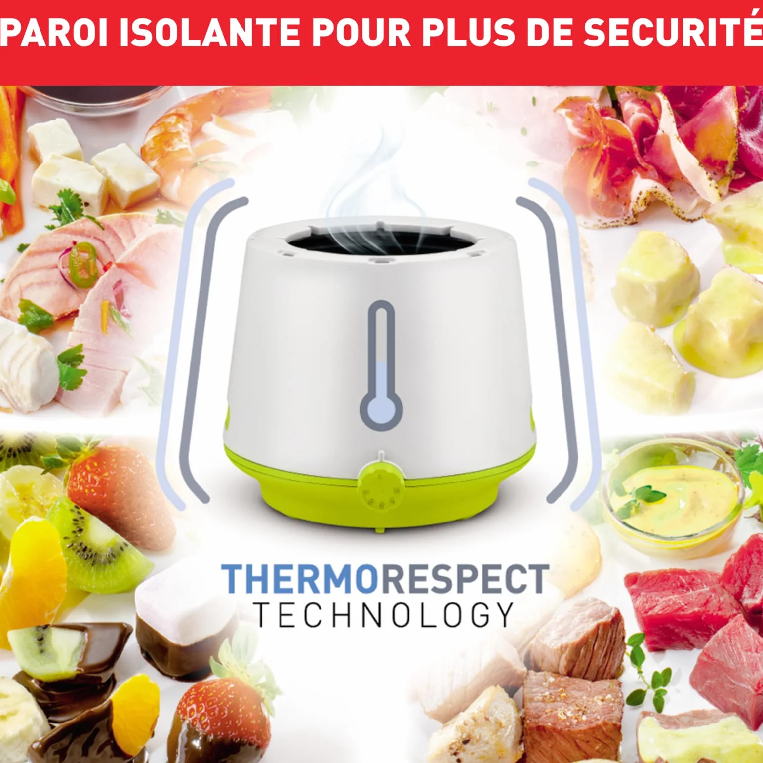 Tefal Appareil à fondue 8 personnes, Fondues Bourguignonnes, Savoyardes, Chocolat, Chinoises, Paroi isolante Thermorespect, Caquelon antiadhésif, Thermostat réglable, Fabriqué en France EF260312