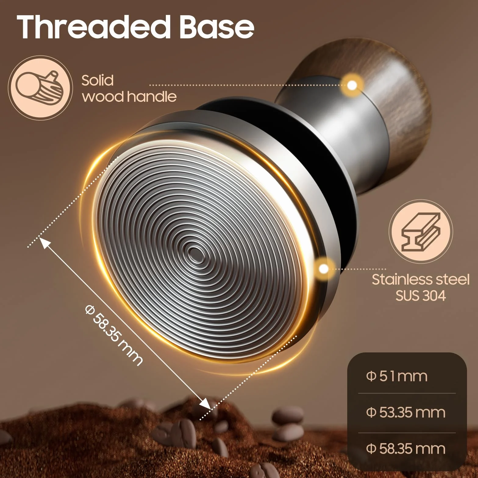 MHW-3BOMBER 2.0 Tamper à café 58 mm avec Pression constante, Retour sonore, 3 Ressorts intégrés 15/30lbs, Tamper Espresso 58,35 mm, modèle : T6172T