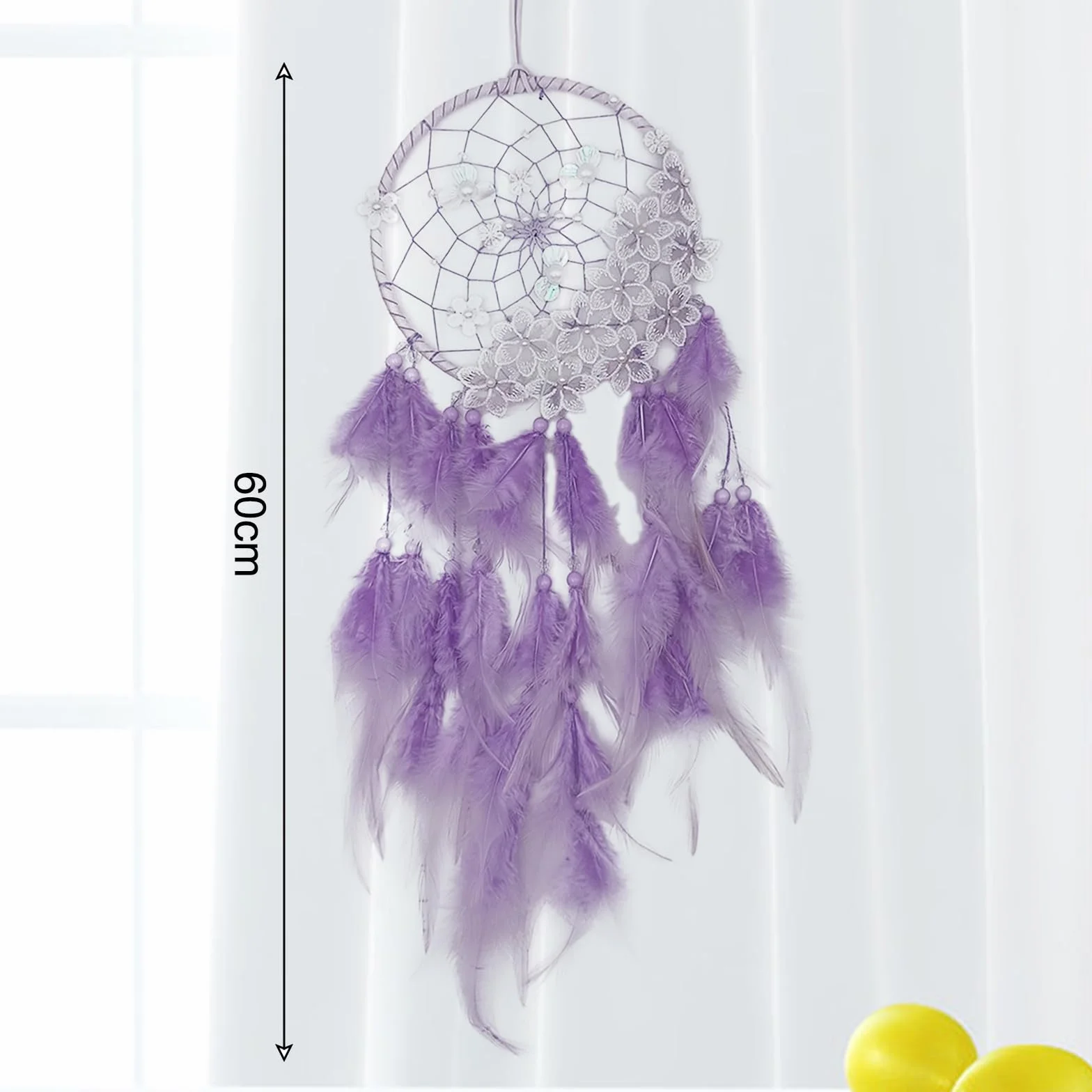 Attrape Rêve Géant Violet avec Plumes, Handmade Capteur de Rêves Décoration Murale