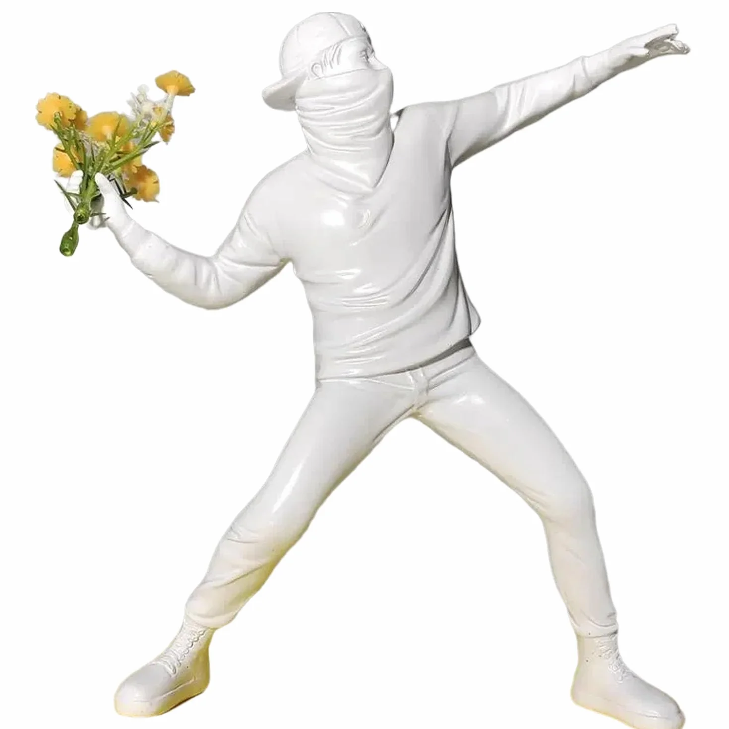 Sculpture Figurine Banksy, Décoration Salon Maison Statue Intérieure (Blanc)