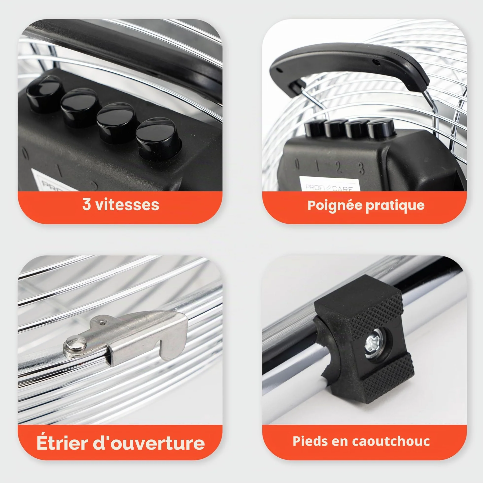 PROFI CARE PC VL 3065 WM Ventilateur de Sol rétro 100 W 40 cm LED 4 niveaux