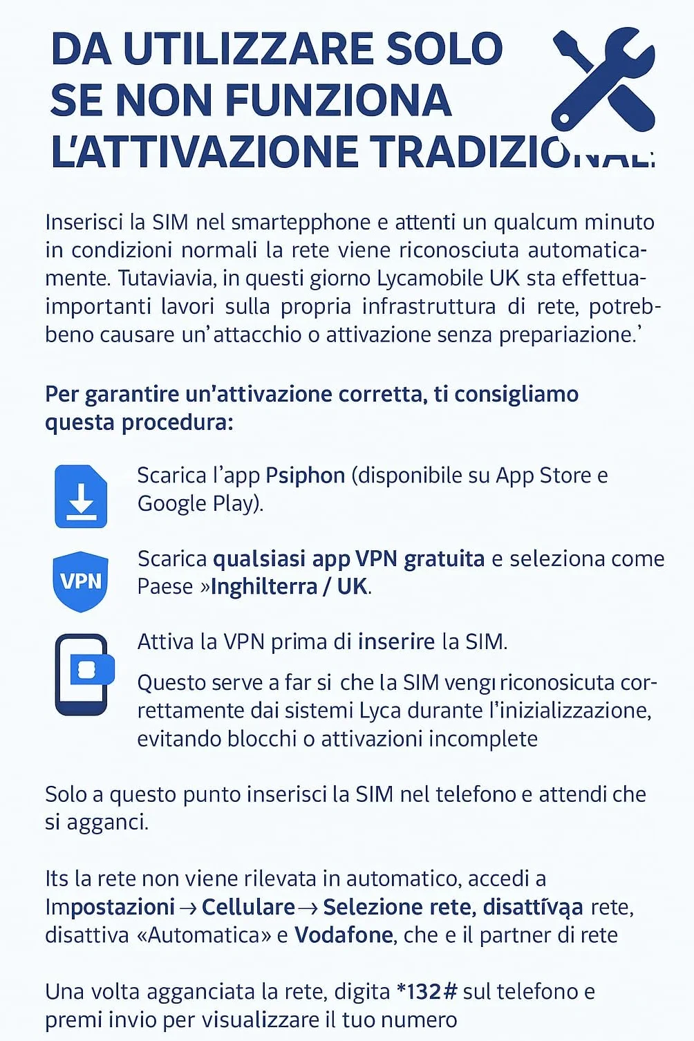 Lycamobile UK 5G Sim, aktywna i gotowa do użycia, może być używana we Włoszech, bez miesięcznej opłaty, ładowanie przez recharge.com lub producentów tytoniu