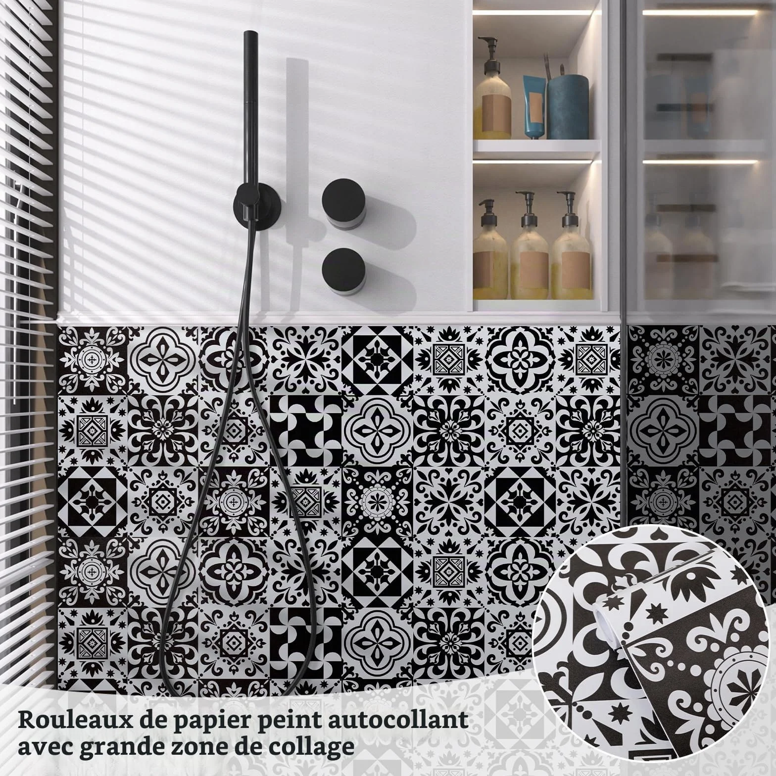 Abyssaly Credence Adhesive Cuisine Noir Imperméable 30cm X 300cm