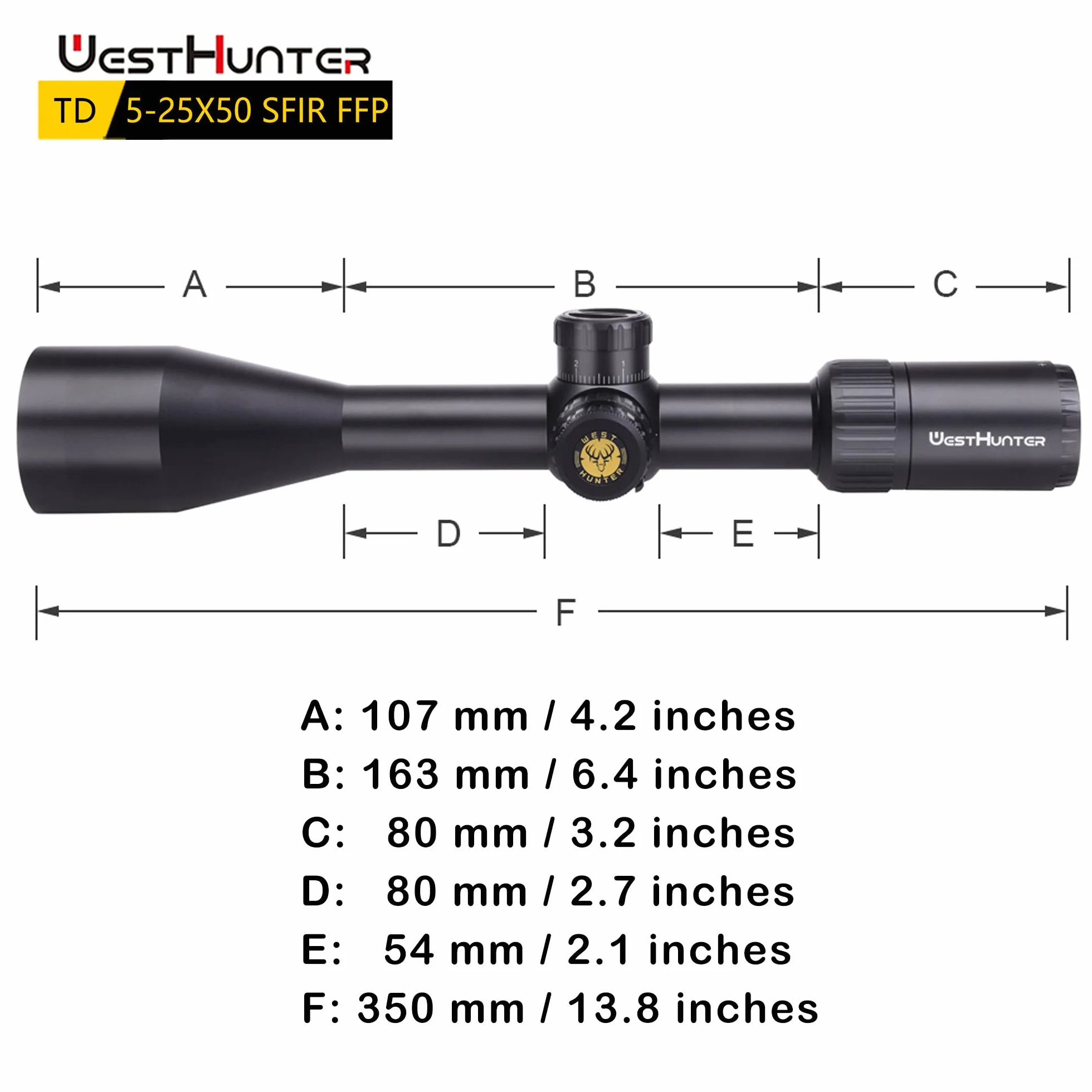 WestHunter Optics TD 5-25 x 50 SFIR FFP long-range, precyzyjna luneta celowa, czerwone oświetlenie, pierwsza płaszczyzna obrazu, rura środkowa 30 mm, taktyczna optyka 1/10 MIL do strzelania na