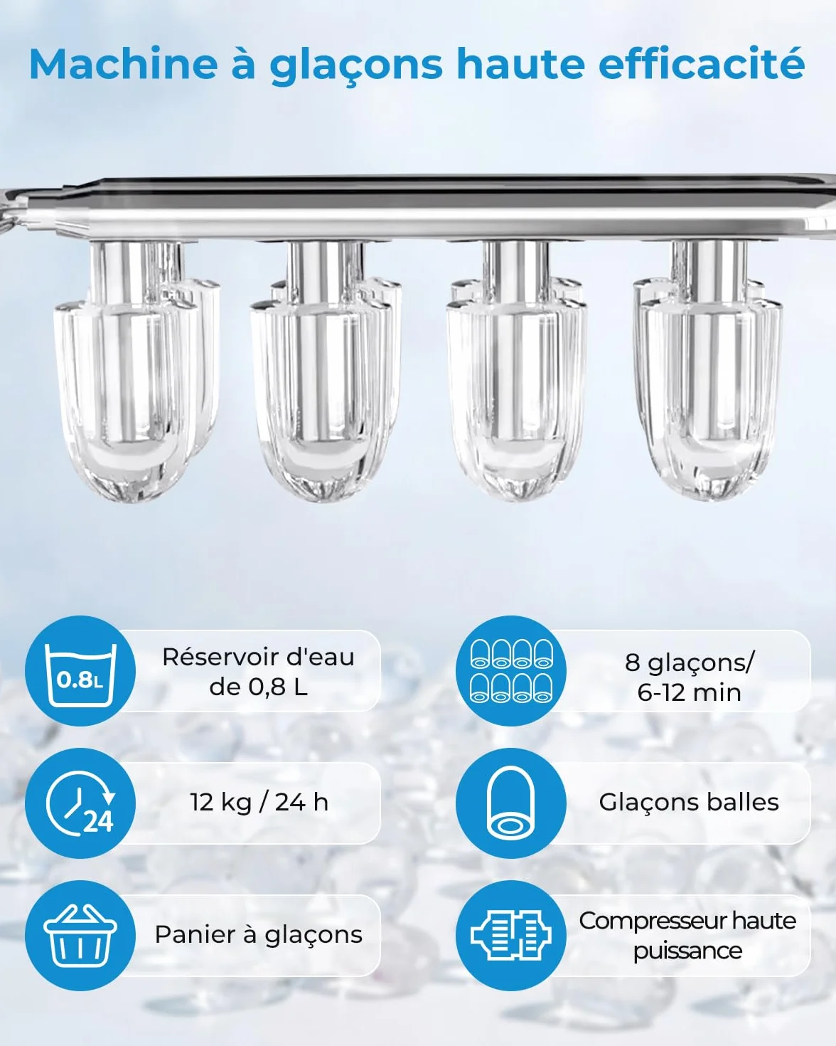 WELLENT Machine à Glaçons Comptoir - Production Rapide 12kg/24h & Glaçons en 6 Min - Design Gain de Place Silencieux - Idéale pour Canicule, Cuisine, Bar et Bureau (Acier Inoxydable)