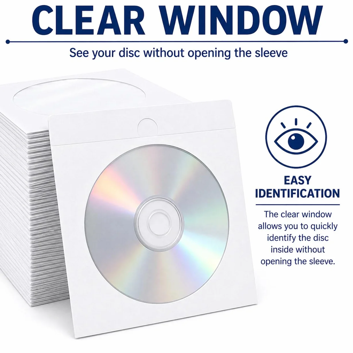 DragonTrading Lot de 50 enveloppes en papier blanc pour CD/DVD/Bluray avec fenêtre transparente
