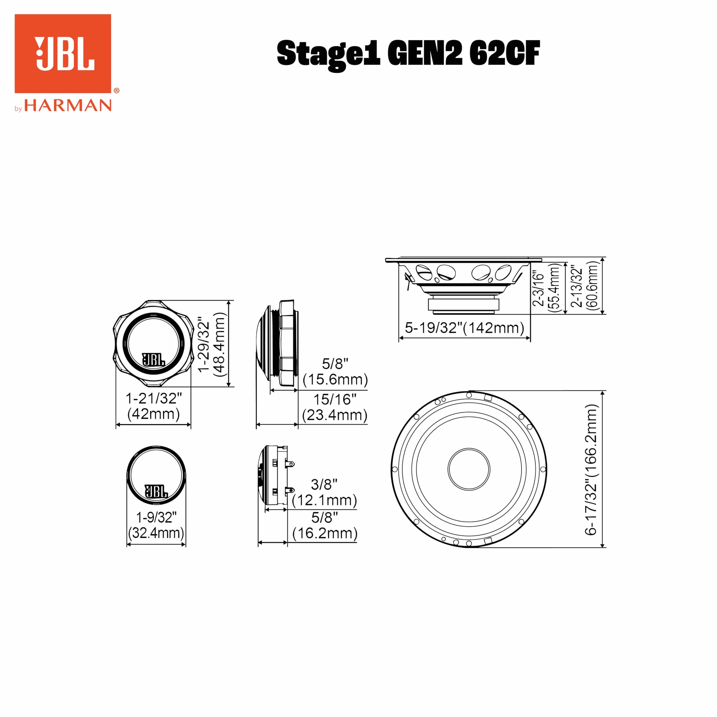 JBL Stage1 GEN2 62CF głośnik samochodowy 165 mm (6,5 cala): od Harman Kardon Car HiFi z 80 W RMS i 640 W Max Component Auto Boxer, zestaw z 2 głośnikami niskotonowymi + 2 głośnikami wysokotonowymi