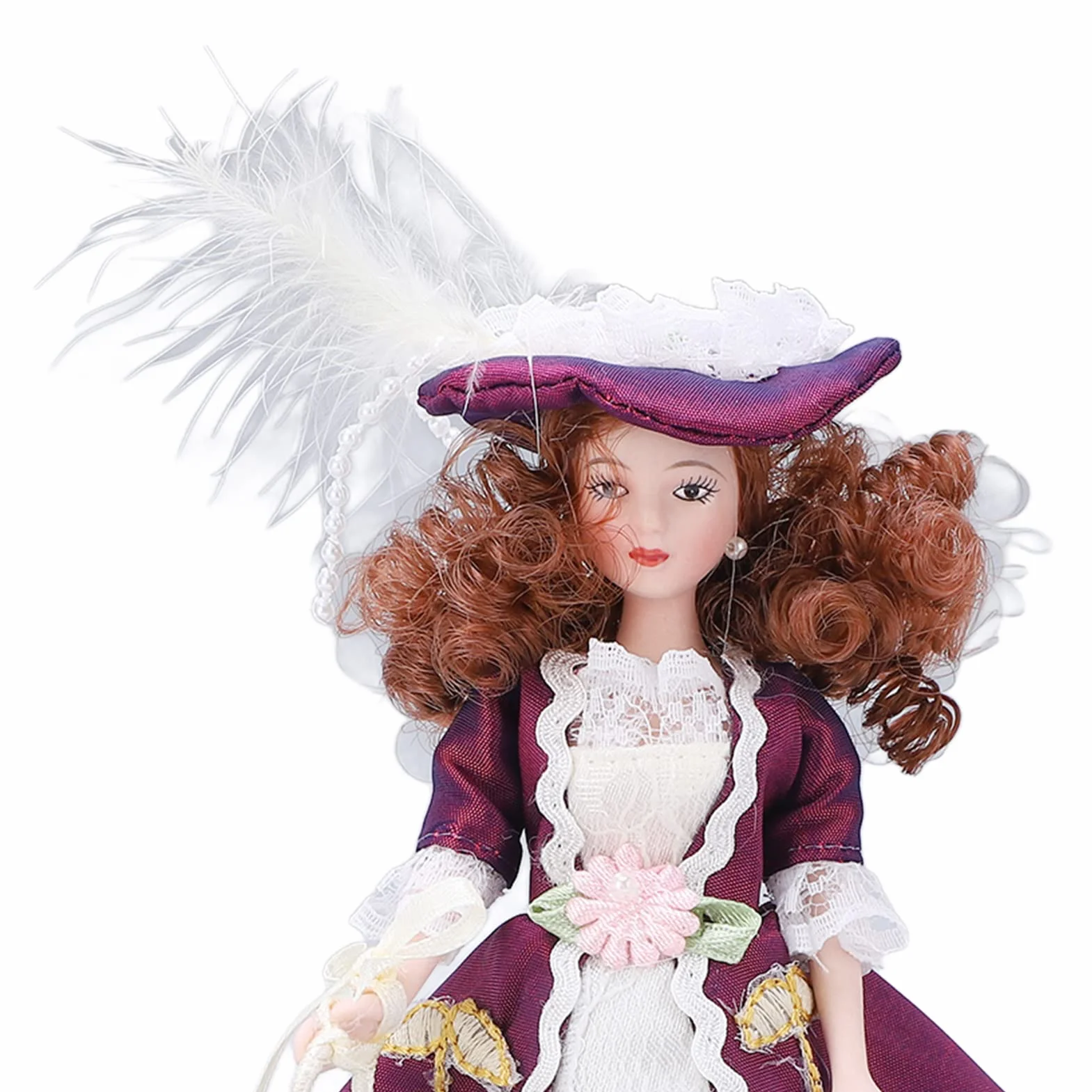 Personnes Miniatures en Porcelaine Victorienne Jupe Foncée Chapeau Femme Poupée en Céramique pour Décoration de Maison de Poupée