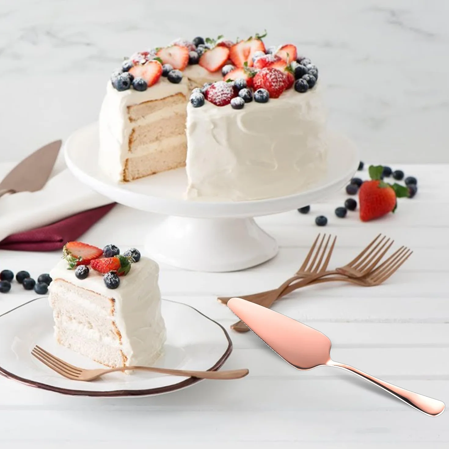Ensemble de Couteaux à Gâteau de Mariage en Acier Inoxydable, Or Rose