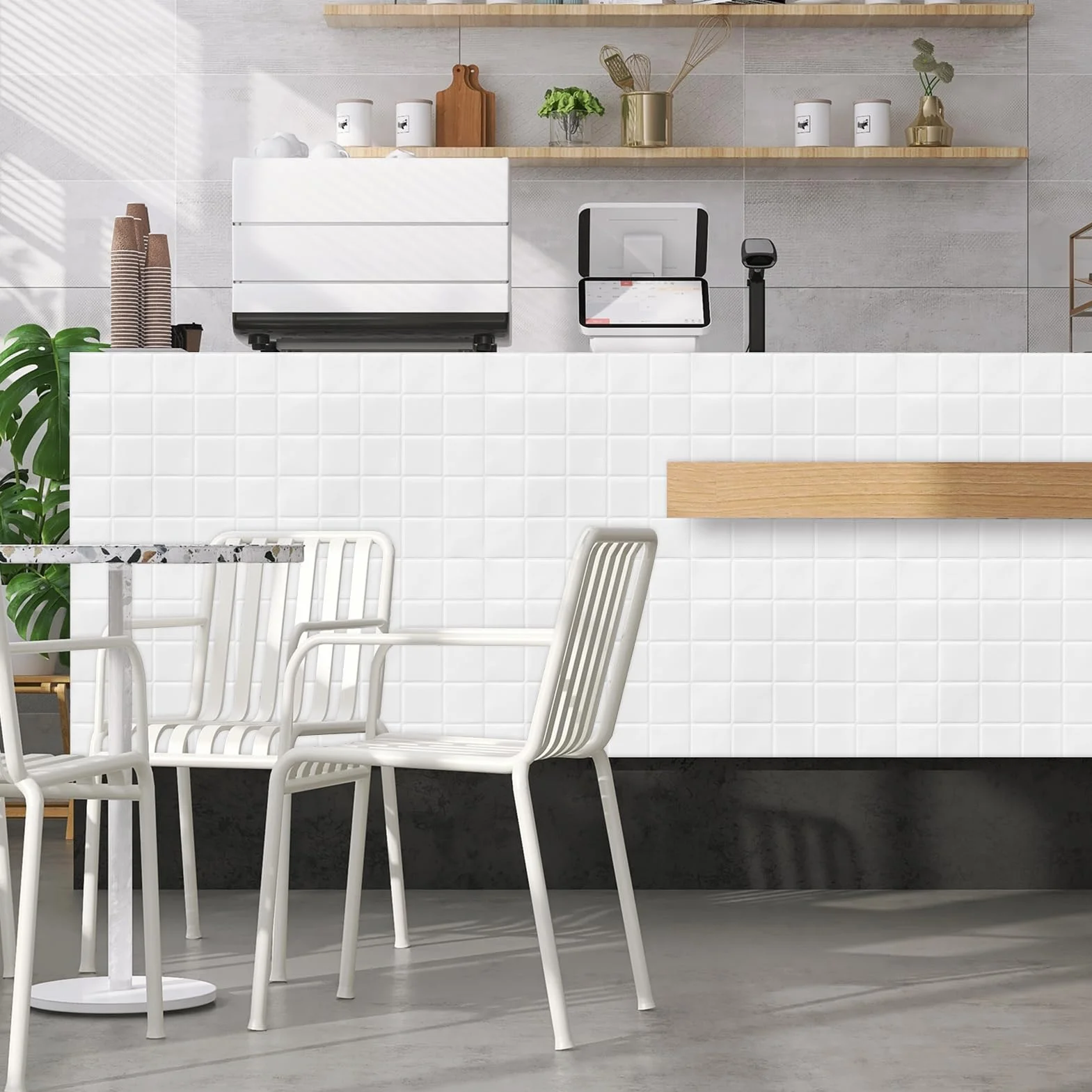 DEWOO Carrelage Adhésif Mural Blanc 30.5x30.5 cm 10 Pièces