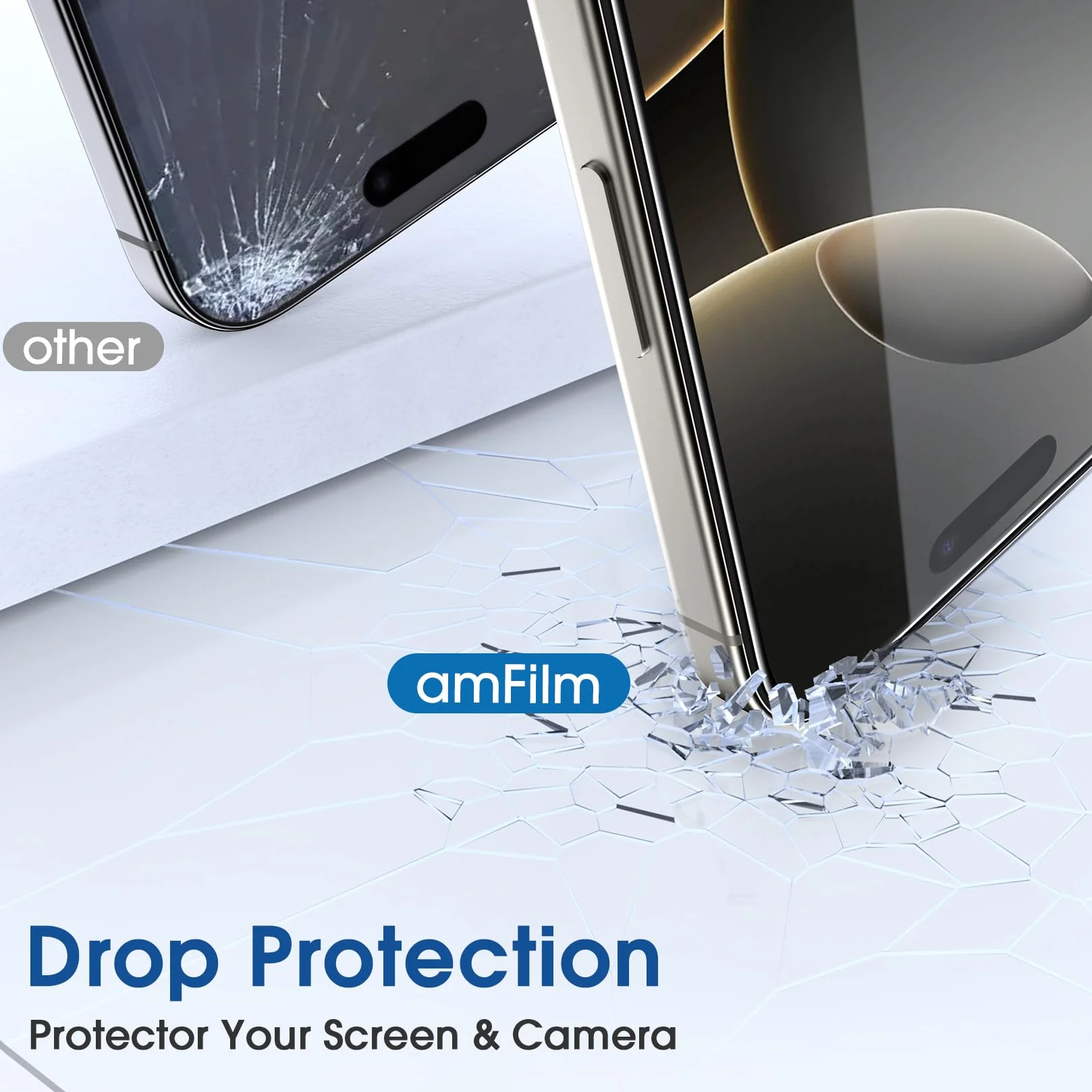 amFilm 2+2 sztuki szkła hartowanego do iPhone'a 16 Pro 6.3", OneTouch 2-częściowy ochraniacz ekranu z 2 częściami osłony obiektywu aparatu, kompatybilne etui