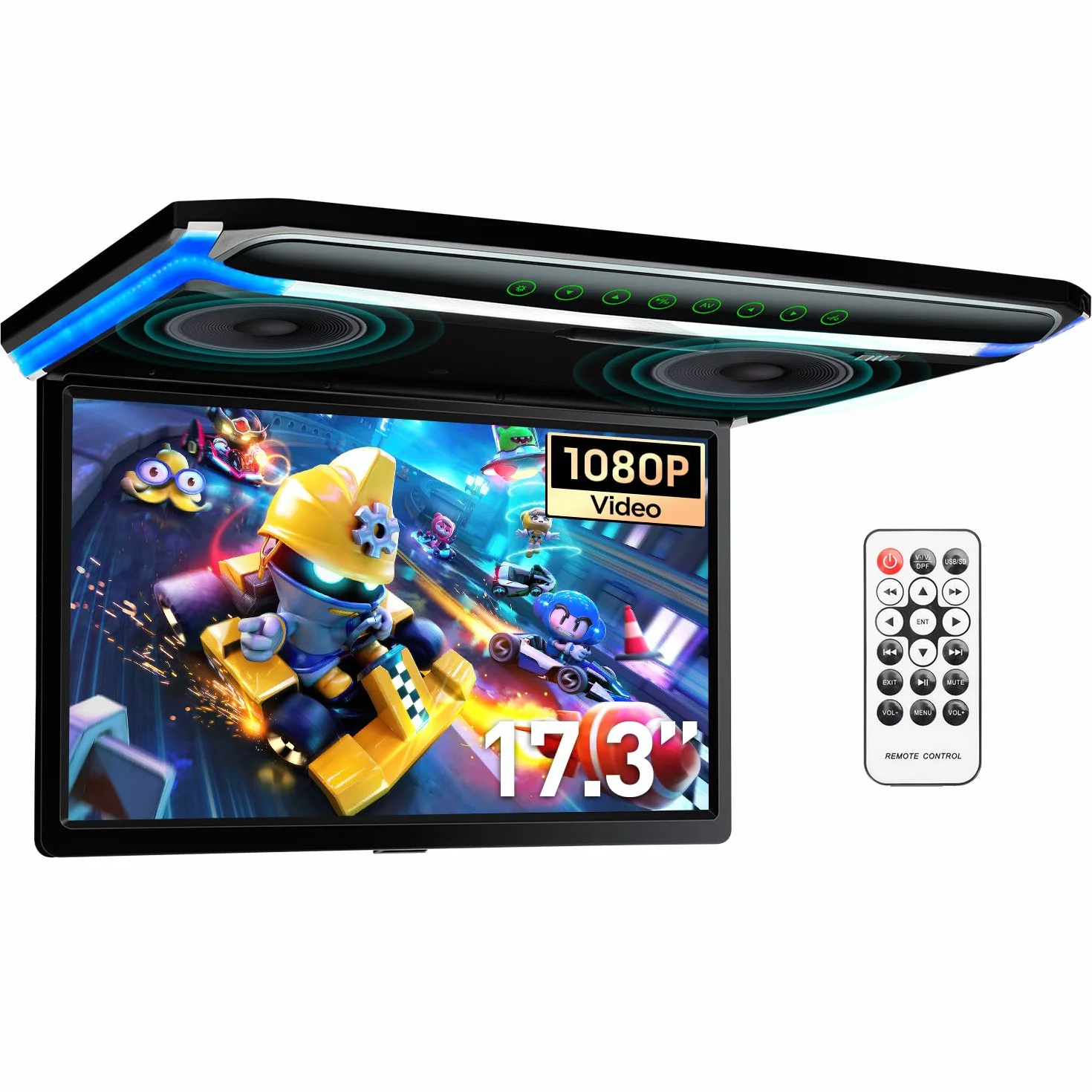 Nowy XTRONS 17,3-calowy 16:9 ultra-cienki cyfrowy ekran TFT FHD 1080P wideo samochodowy odtwarzacz sufitowy zamontowany na dachu z wbudowanym portem HDMI/SD/USB/Infrared/FM