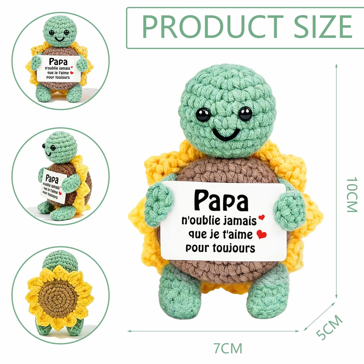 HUKUMA Tortue en Crochet Main avec Carapace en Tournesol Cadeau Papa Noel Anniversaire Fête des Pères