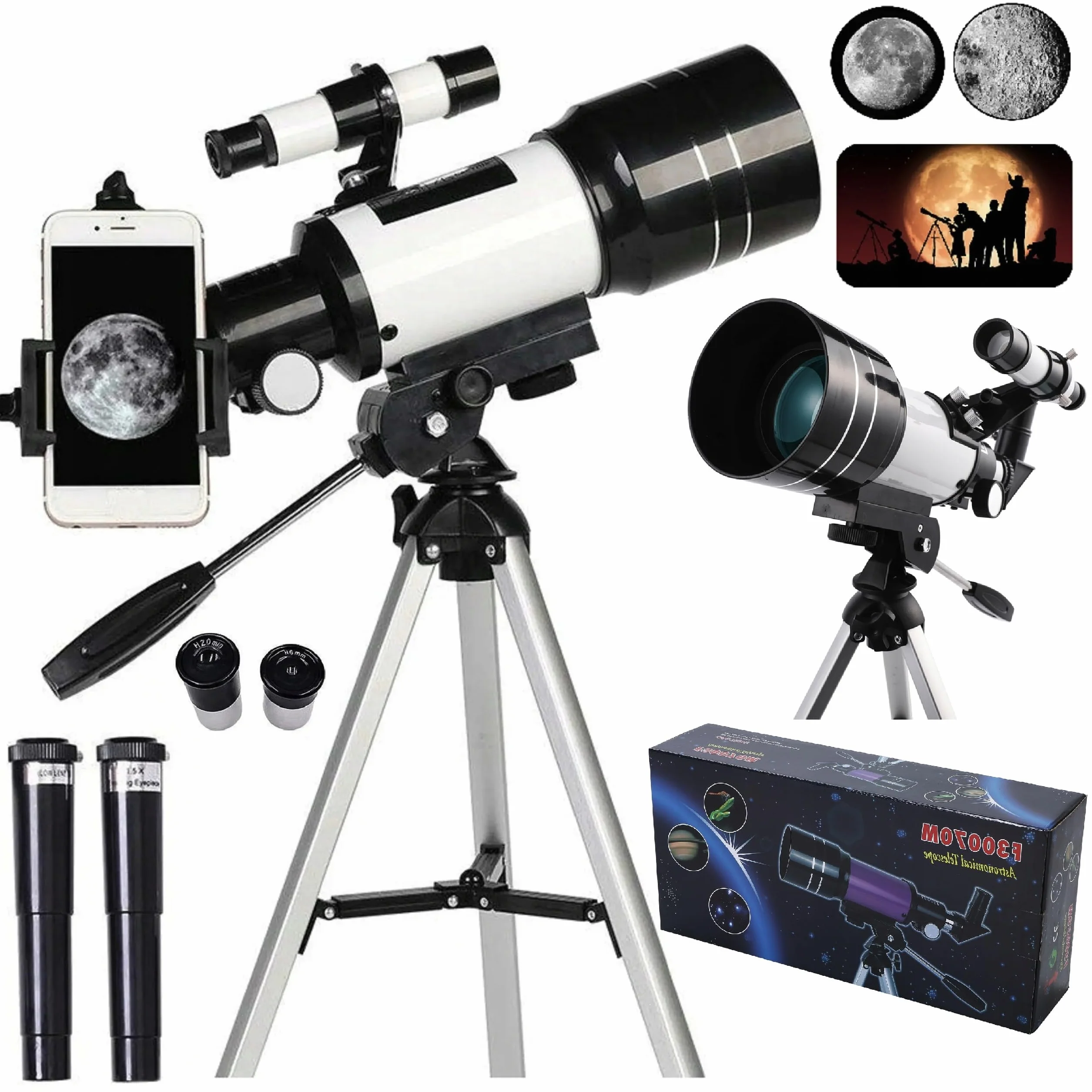 iLogic Teleskop astronomiczny z soczewką Barlow X3 i dwoma okularami powiększającymi do powiększenia od x18 do x180! luneta refraktorowa + okulary + akcesoria teleskopowe iLogic F30070M