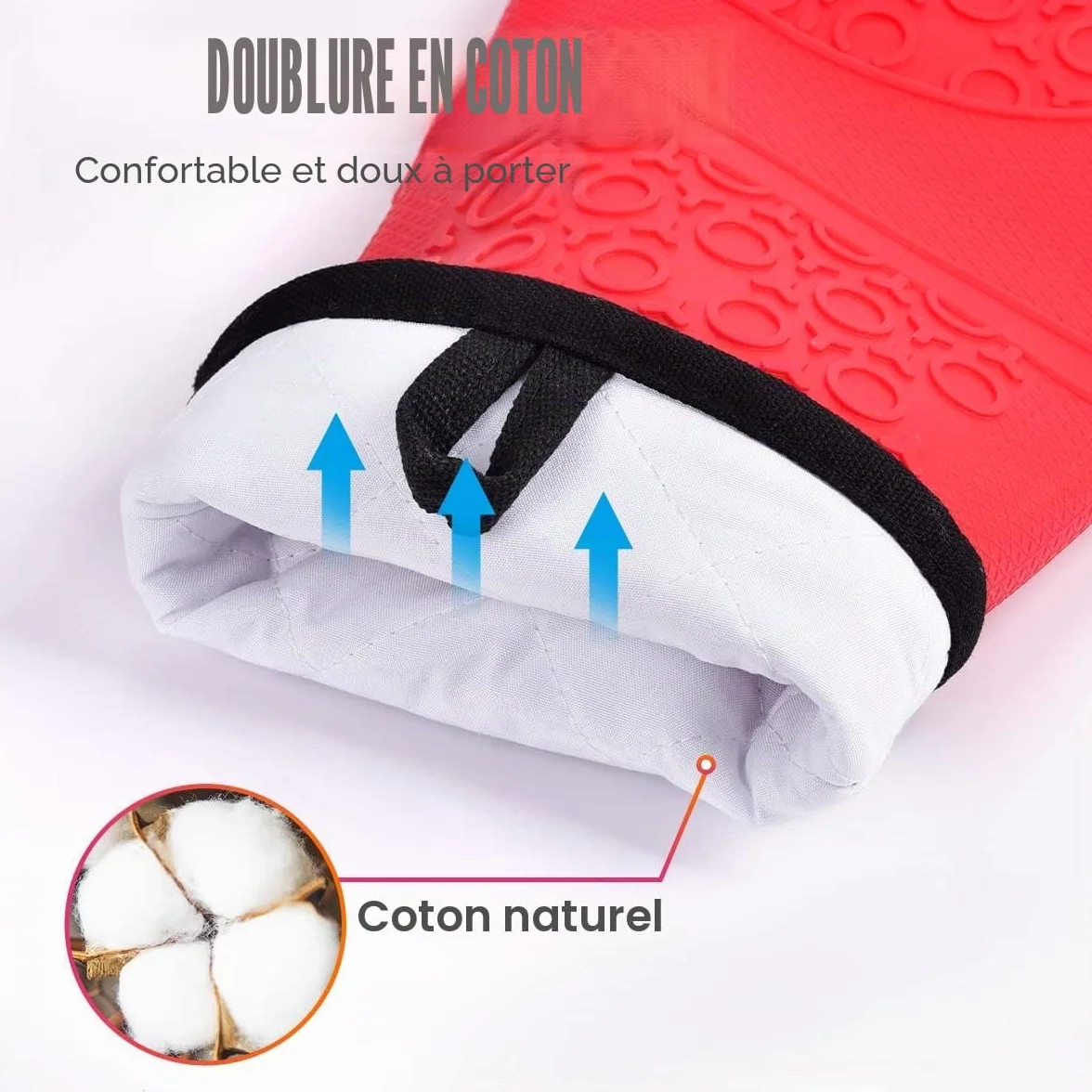 Sopito Gants de Four Résistant à la Chaleur Silicone Antidérapant Extra Long 1 Paire Rouge