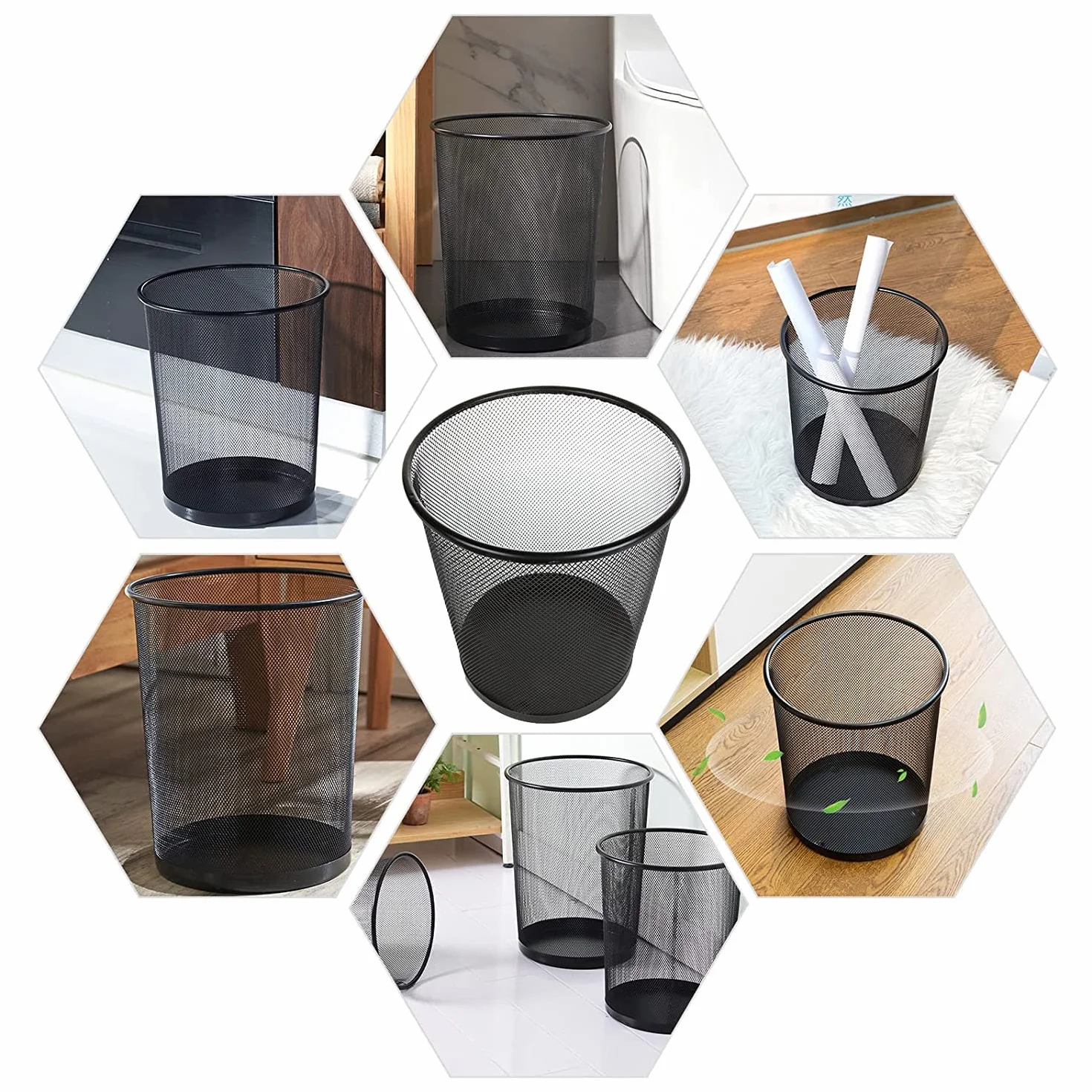 Corbeille à Papier Bureau Noir 9L Métal 4-Pack Poubelle Design Maille Aérée