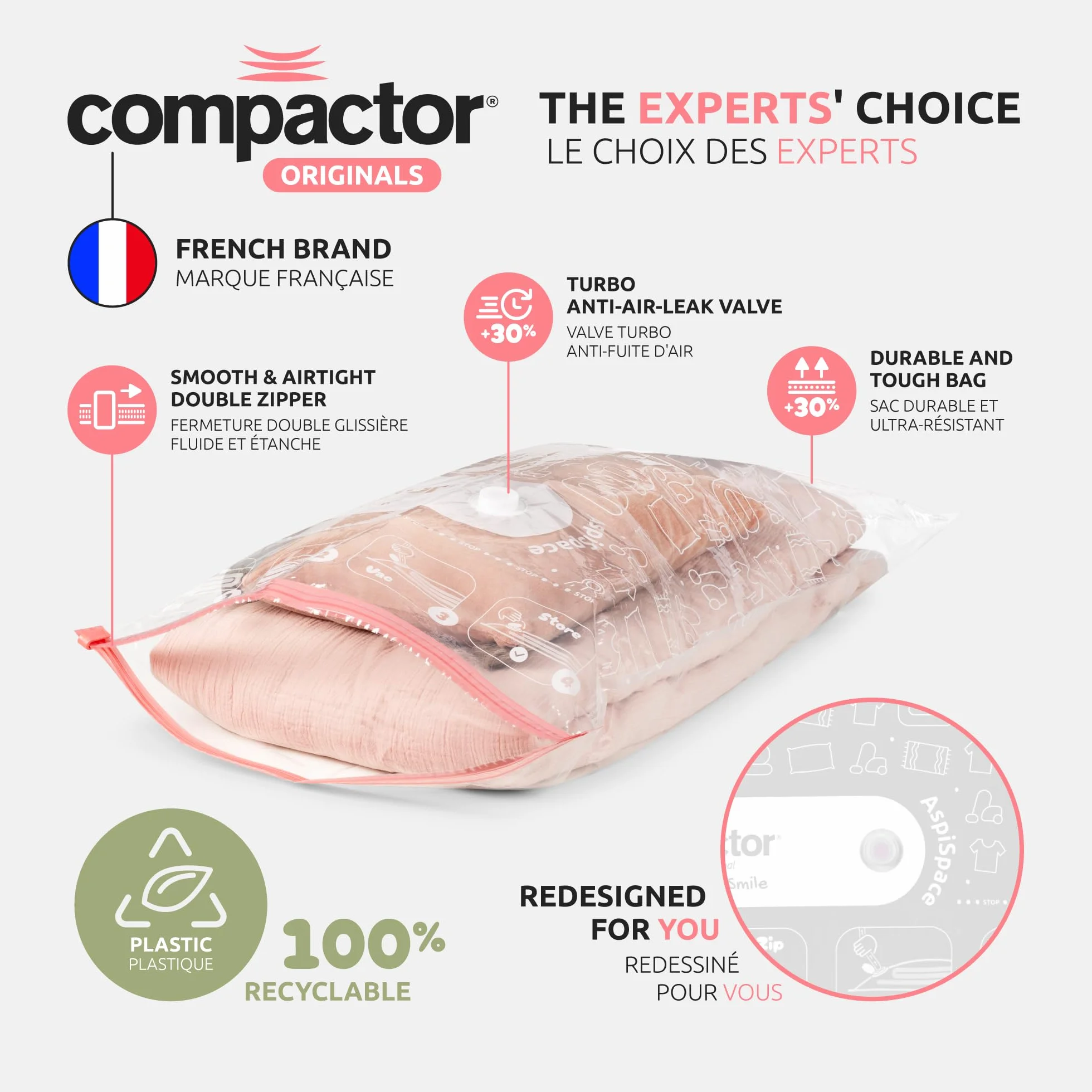 Sac de rangement sous vide XL 130x80 cm pour couettes vêtements avec aspirateur