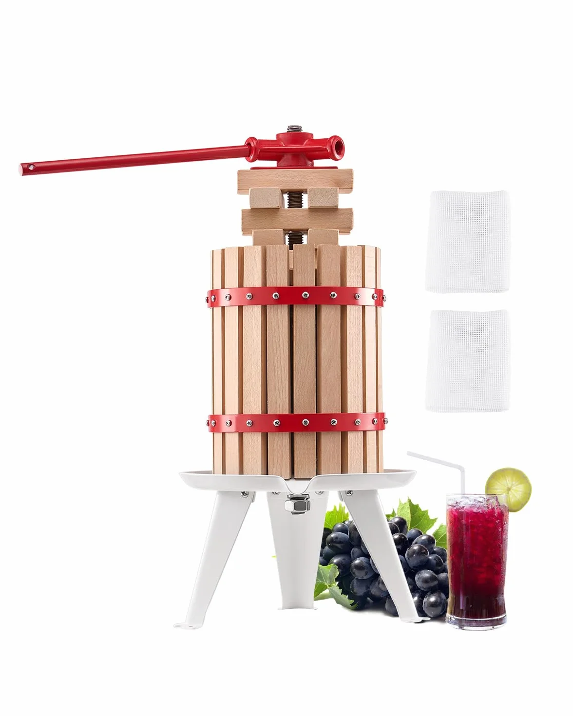 VEVOR Pressoir à Fruits Manuel 6 L, Presse à Vin avec Panier en Bois Massif avec 8 Blocs, Presse-Agrumes avec Poignée, Presse à Jus, Raisin, Cidre de Pomme, Miel pour la Cuisine et la Maison