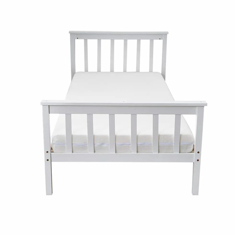 Lit Simple en Bois Blanc 98x196cm, Cadre de Lit pour Enfant/Adulte avec Sommier à Lattes, Lit de Chambre Moderne, Charge Maximale 150kg, Convient aux Matelas 90x190cm (Blanc)
