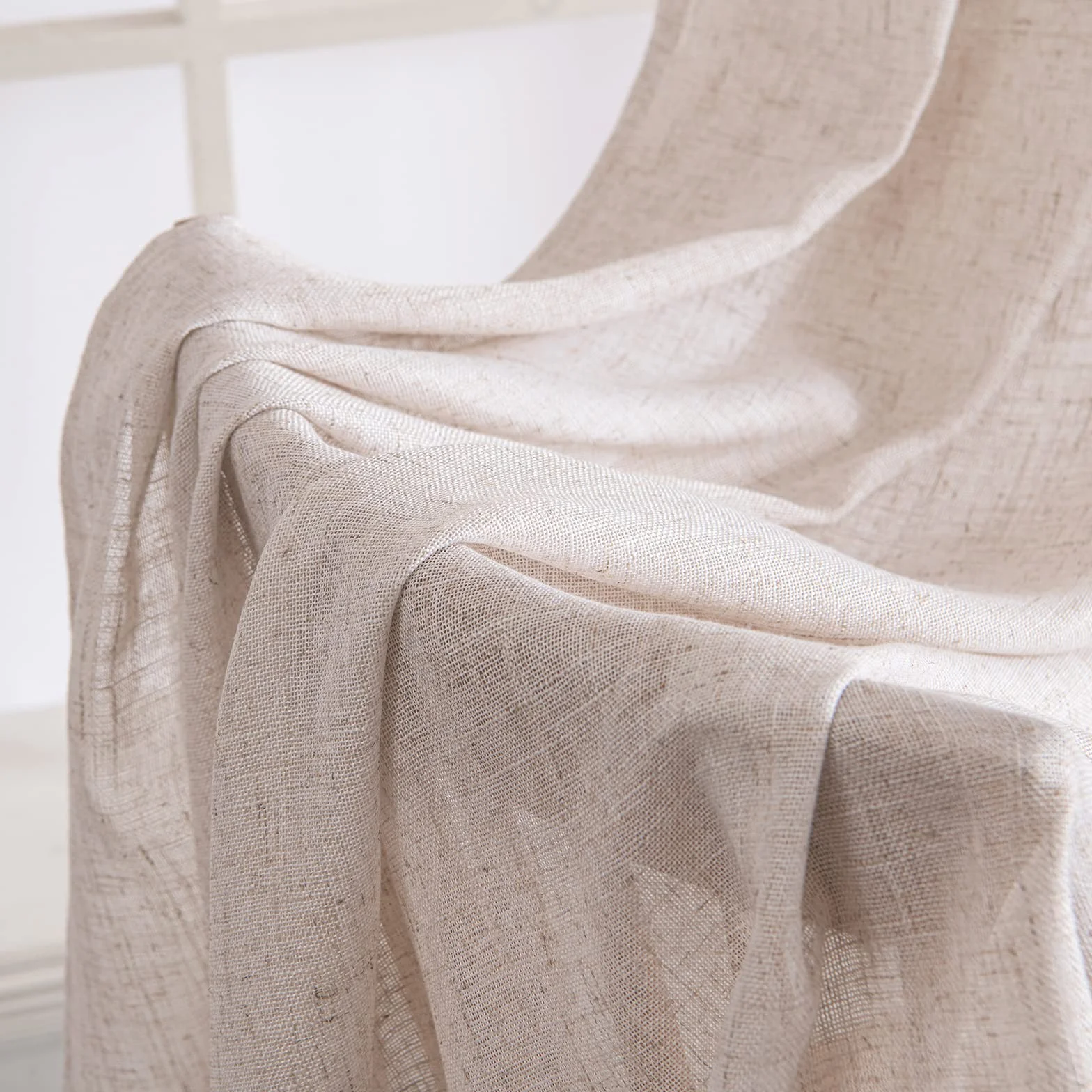 MIULEE Rideau Voile Modernes en Lin Translucide pour Deux Portes de Balcon Rideaux pour Salon Chambre à Coucher Lot de 2 Lin Naturel Blanc HxL 245x140 cm