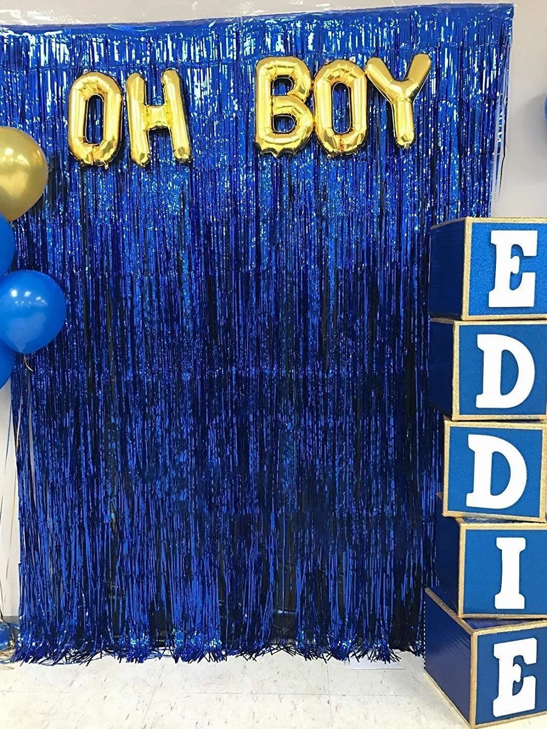 Rideau Métallique à Franges Aluminium 2 Pièces Bleu pour Décoration Fête Mariage Noël (1x2M)