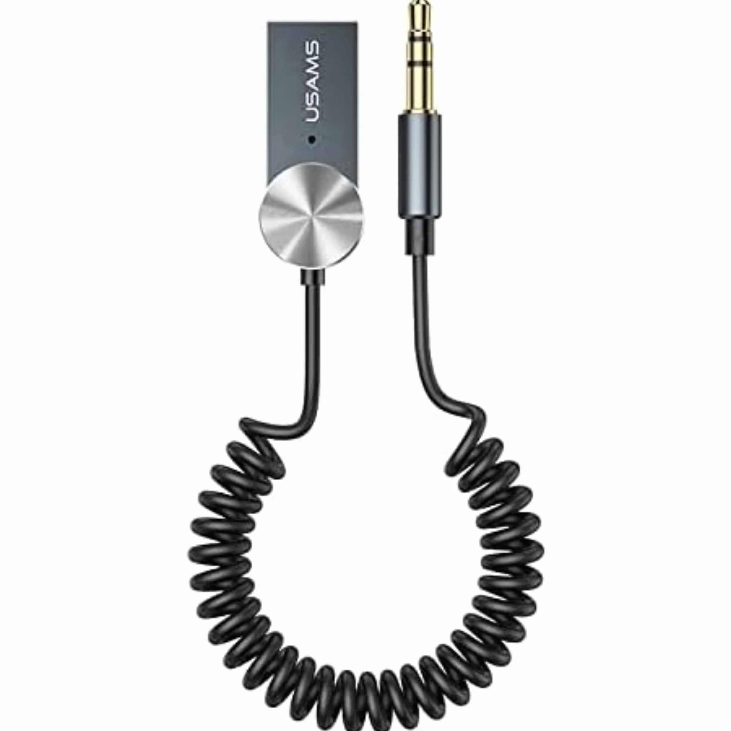 P4Y Bezprzewodowy Adapter Audio Samochodowy US-SJ464 złącze Jack 3,5 mm do gniazda AUX port USB Bluetooth 5.0 Wbudowany mikrofon Komunikaty głosowe Materiał: stop aluminium + ABS