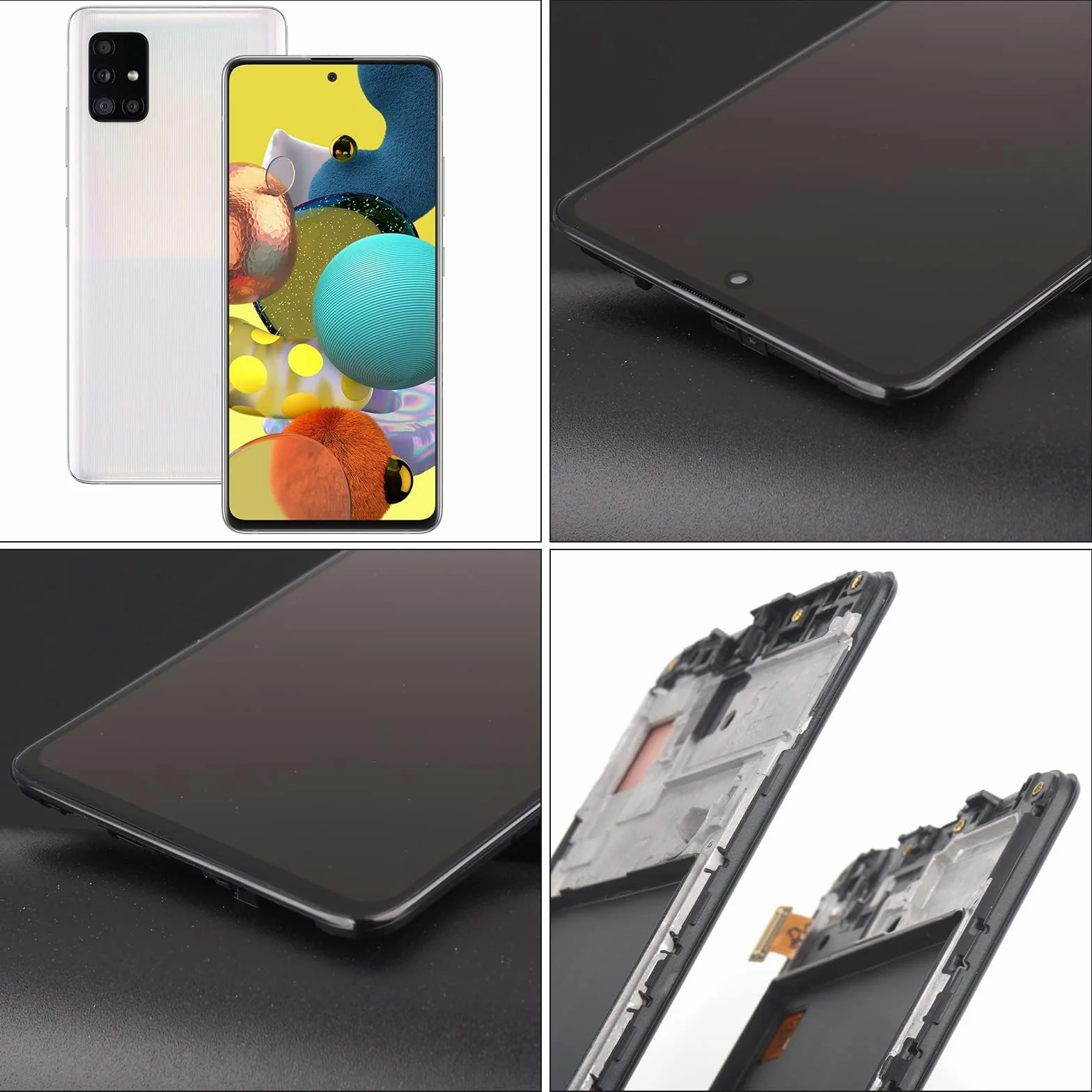 6,5" czarny ekran AMOLED z ramką do Samsung Galaxy A51 4G SM-A515F Pełny ekran dotykowy LCD Wymiana wyświetlacza z folią ochronną na ekran i narzędziami (obsługa odcisku palca)