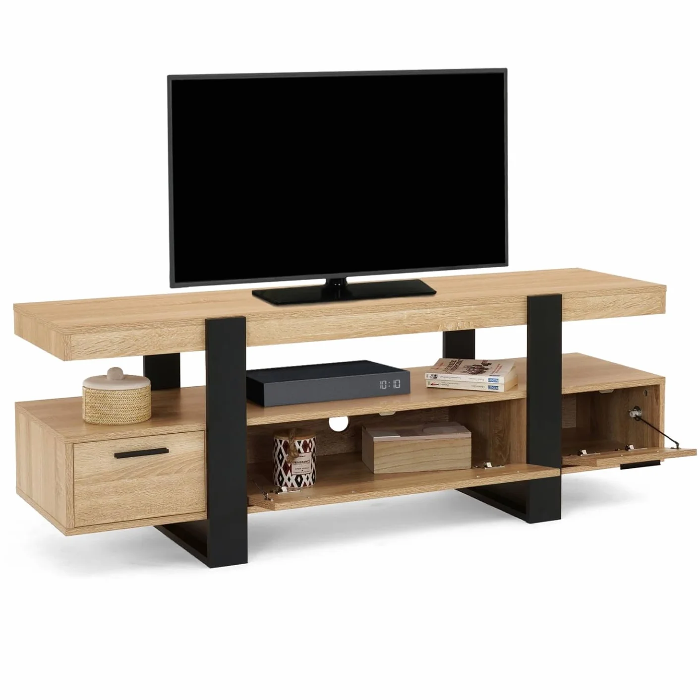 Meuble TV 140 cm Phoenix avec tiroirs Bois Noir