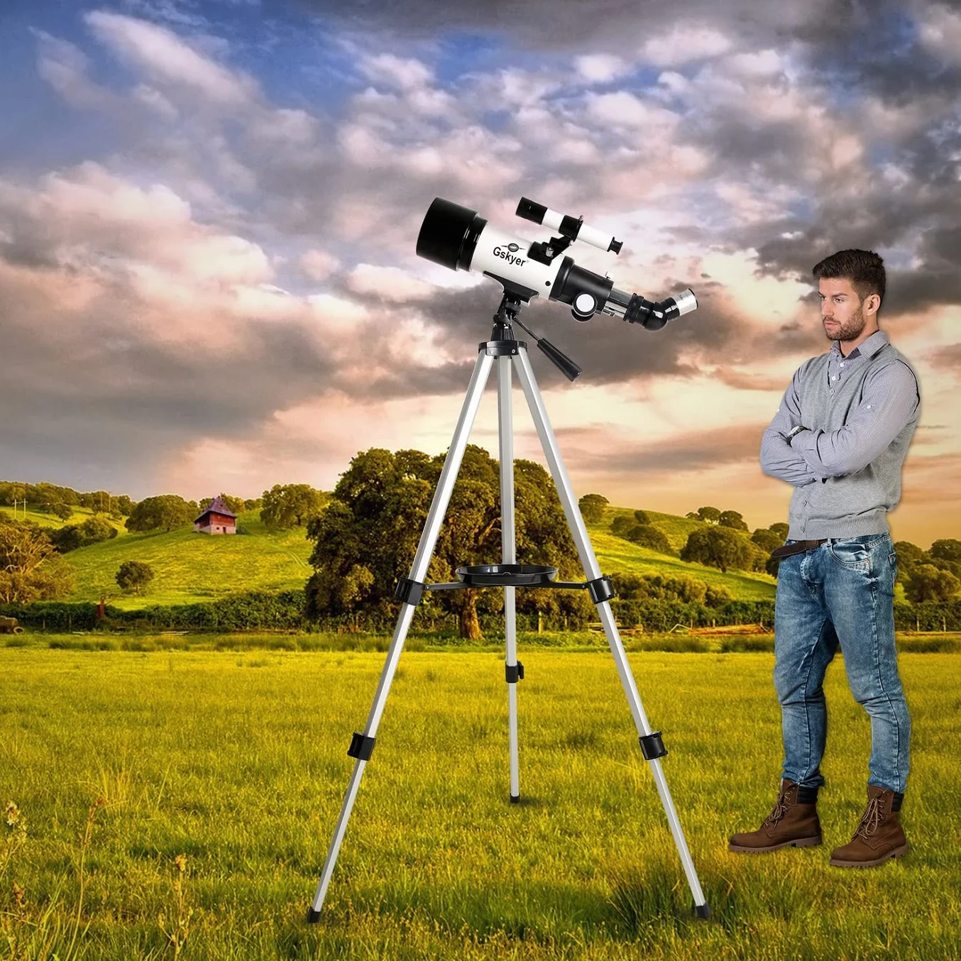 Gskyer Teleskop, 70 mm otwór 400 mm AZ-Mount AZ-AZ-Astronomiczny teleskop refrakcyjny dla dzieci i początkujących - teleskop podróżny dla dorosłych