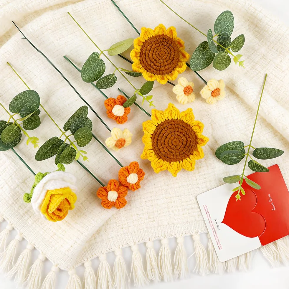 Bouquet de Fleurs au Crochet Tournesol Tenn Well Cadeau Fête des Mères Artificiel Décoration