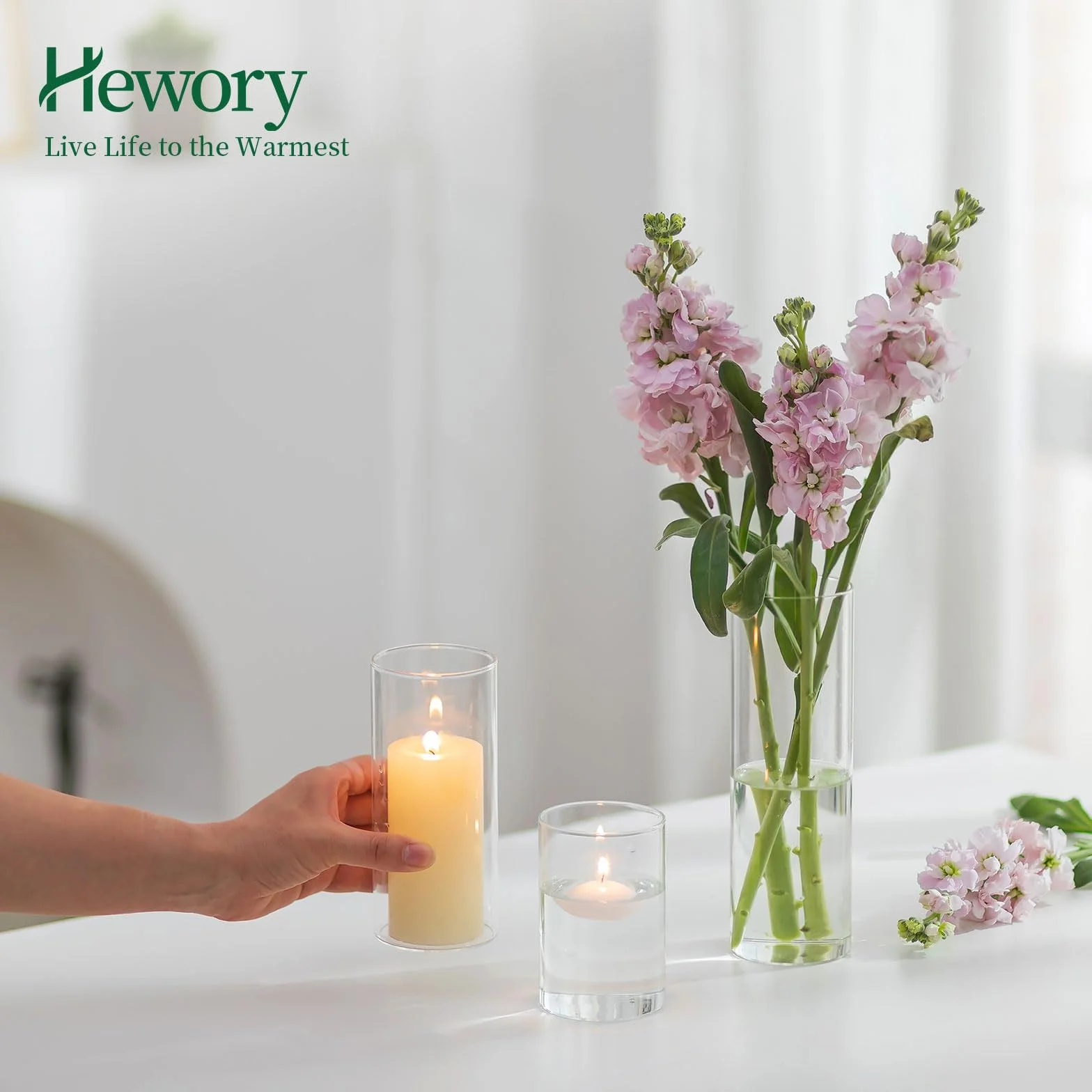 Hewory Vases Cylindriques en Verre Lot de 24, Grand Vase en Verre Transparent pour Fleurs, Support de Bougie pour Bougie Pilier Flottante, Vase à Fleurs pour Centre de Table pour Mariage, Décoration