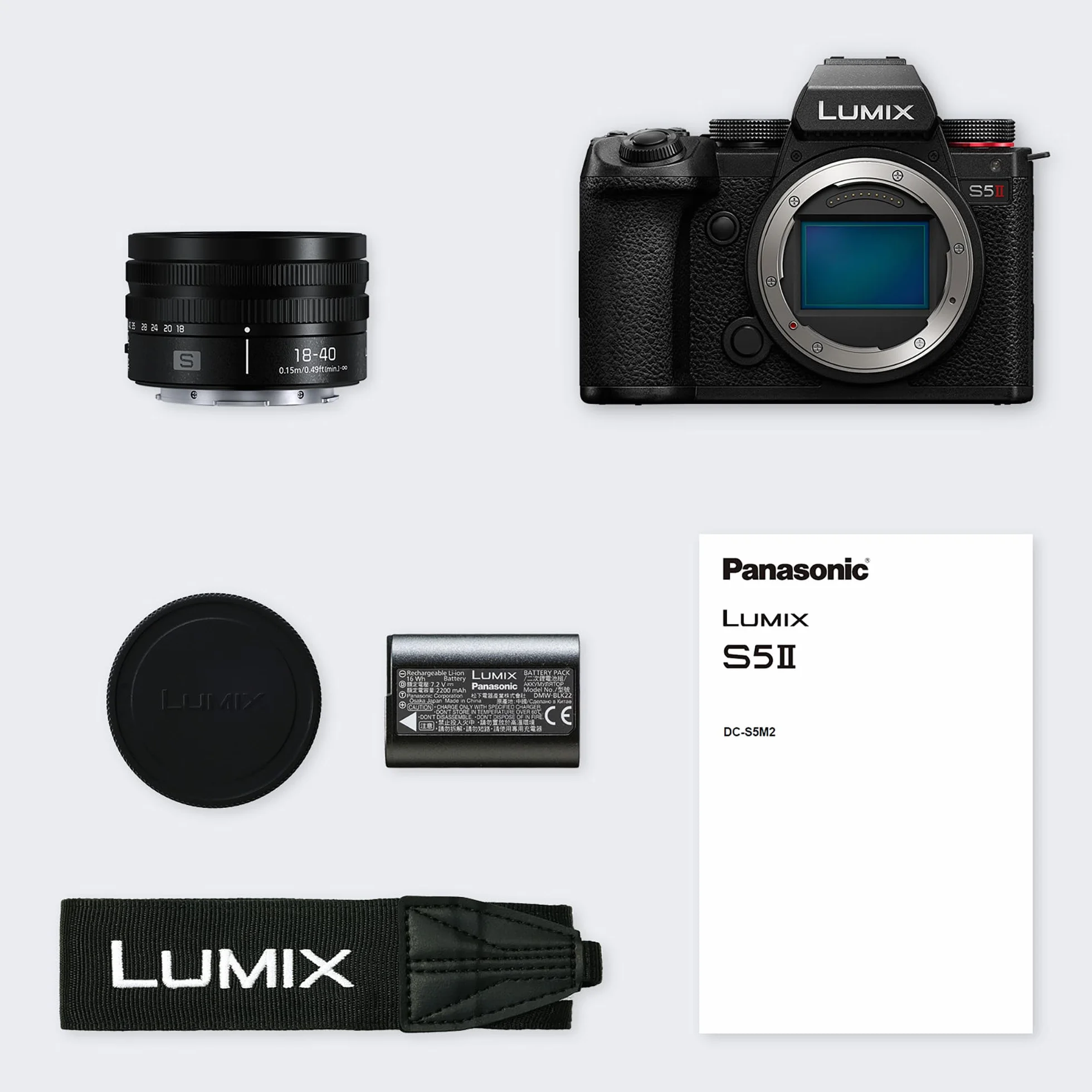 Panasonic Lumix DC-S5 II, Pełnoklatkowy aparat bezlusterkowy, z Obiektywem S-R1840E 18-40mm S, 4K 60P i 6k 30P, Flip screen, Wi-Fi, Phase Hybrid AF 179 pól, Active IS, Czarny