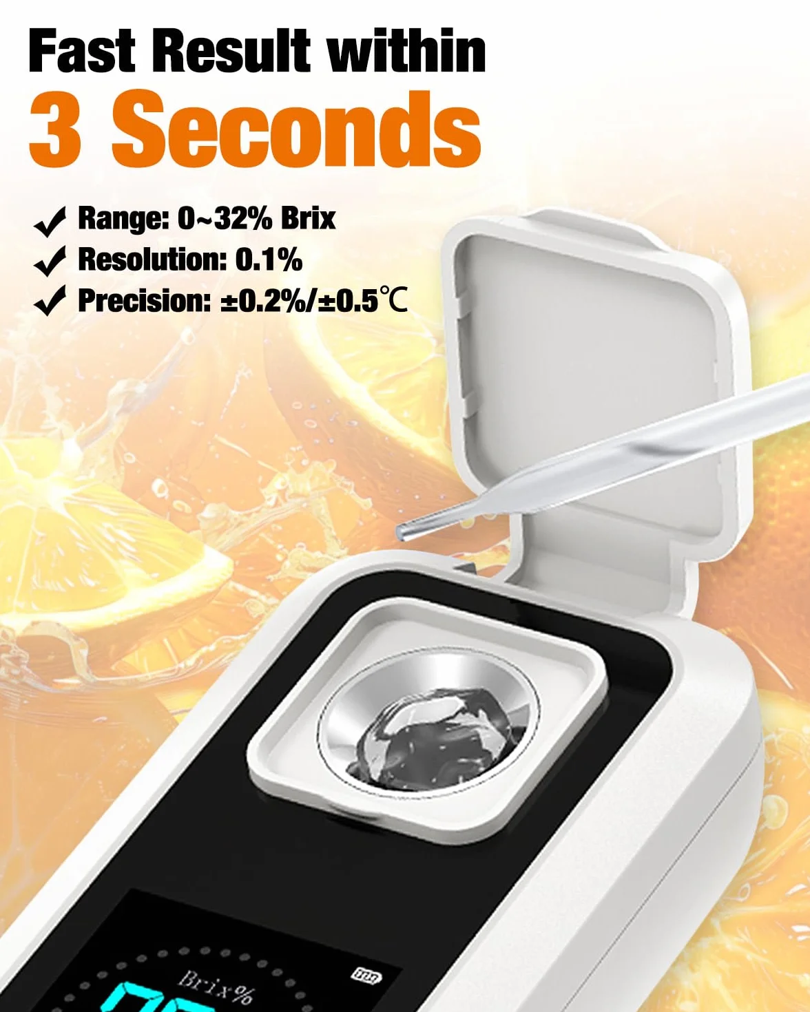 Réfractomètre Numérique, Réfractomètre à Sucre Plage de Mesure 0-32% Brix Précision ±0,2% Compensation Automatique de la température Réfractomètre Brix pour Fruits, jus, légumes