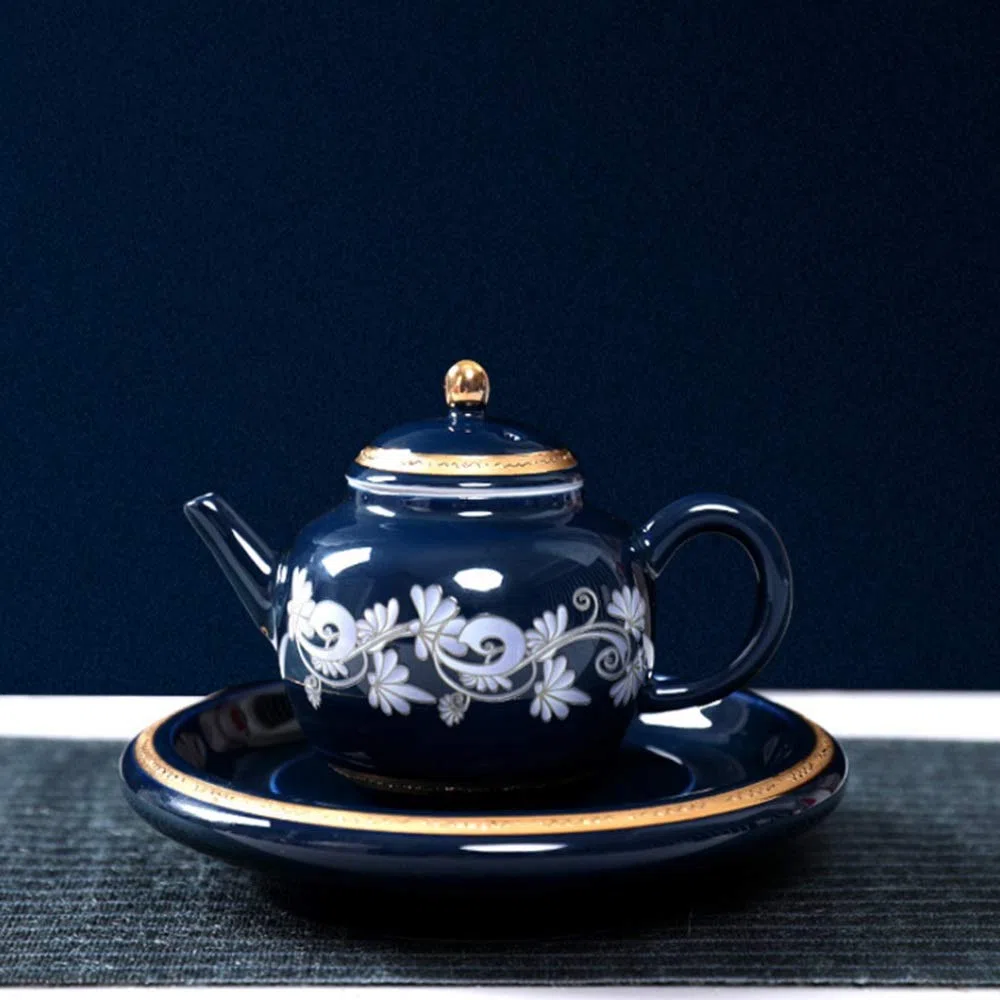 Service À Thé en Or Peint À La Main, Ensemble Complet De Théière, Tasse, Couvercle, Bol, Cadeau en Céramique, Service À Thé